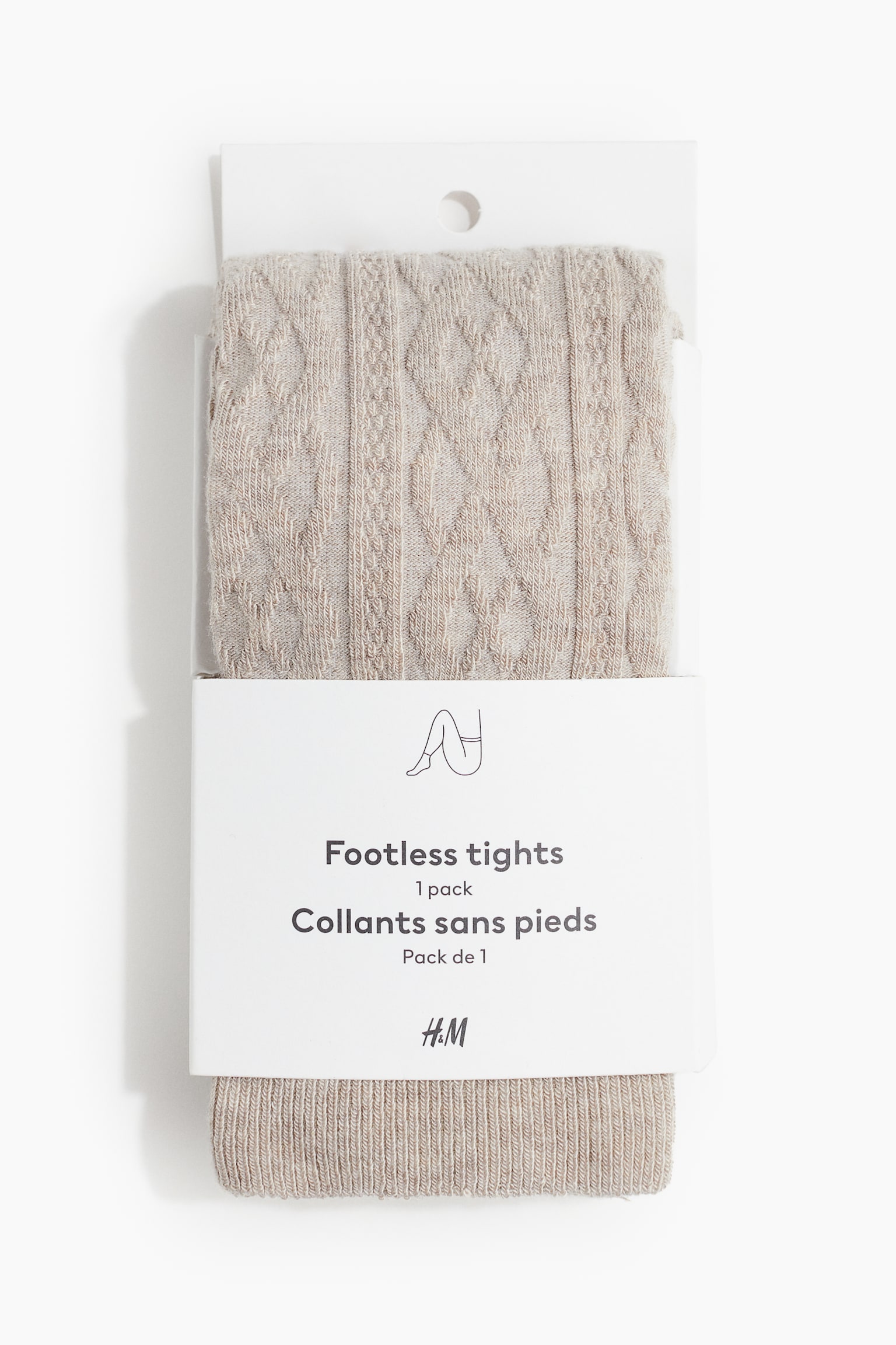 Cable-knit footless tights - Light beige - 2