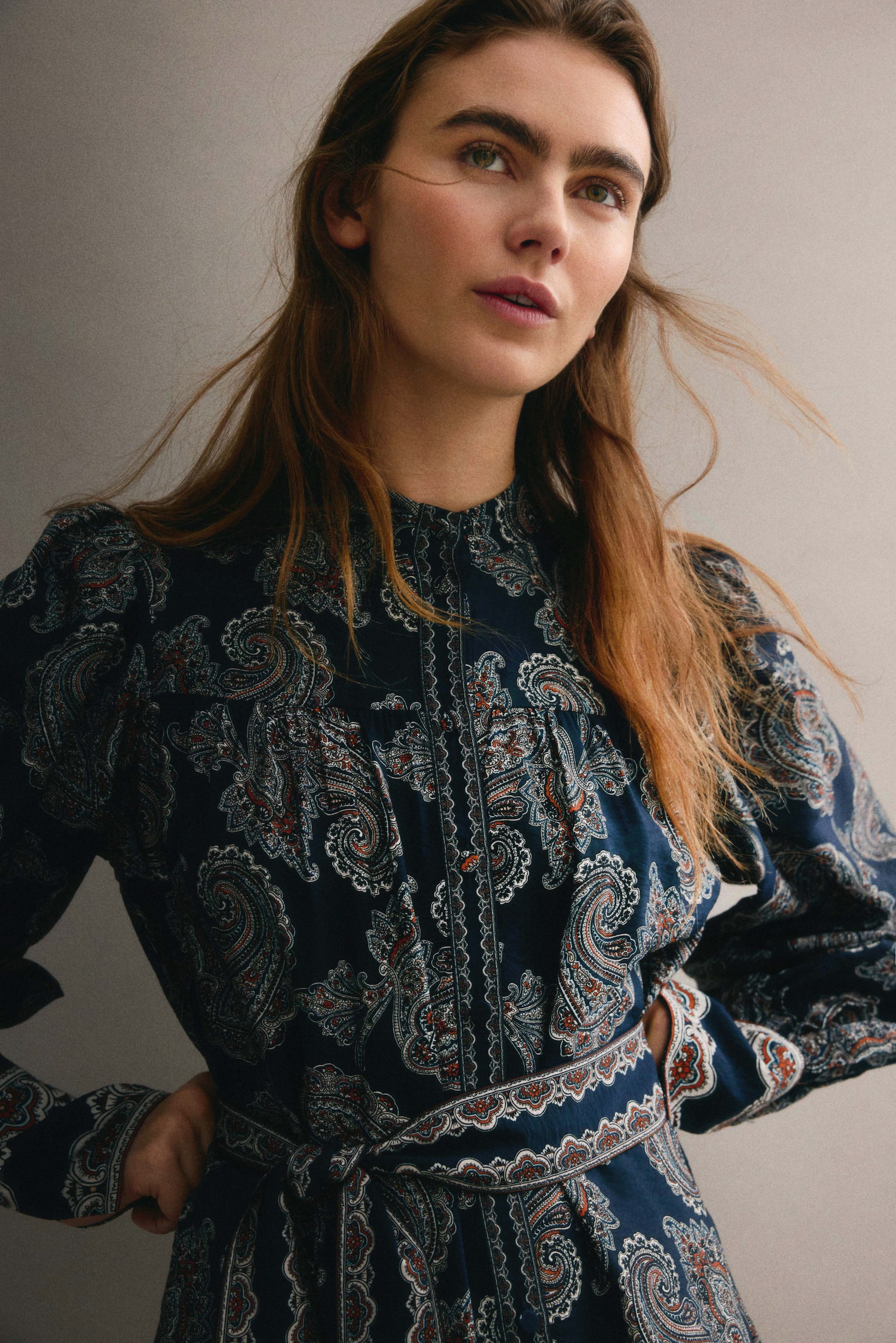 Tie-belt tunic dress - Dark blue/Paisley pattern/Black/Floral - 4