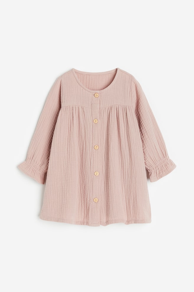Long-sleeved cotton dress - Dusky pink/Dark grey/Checked - 1