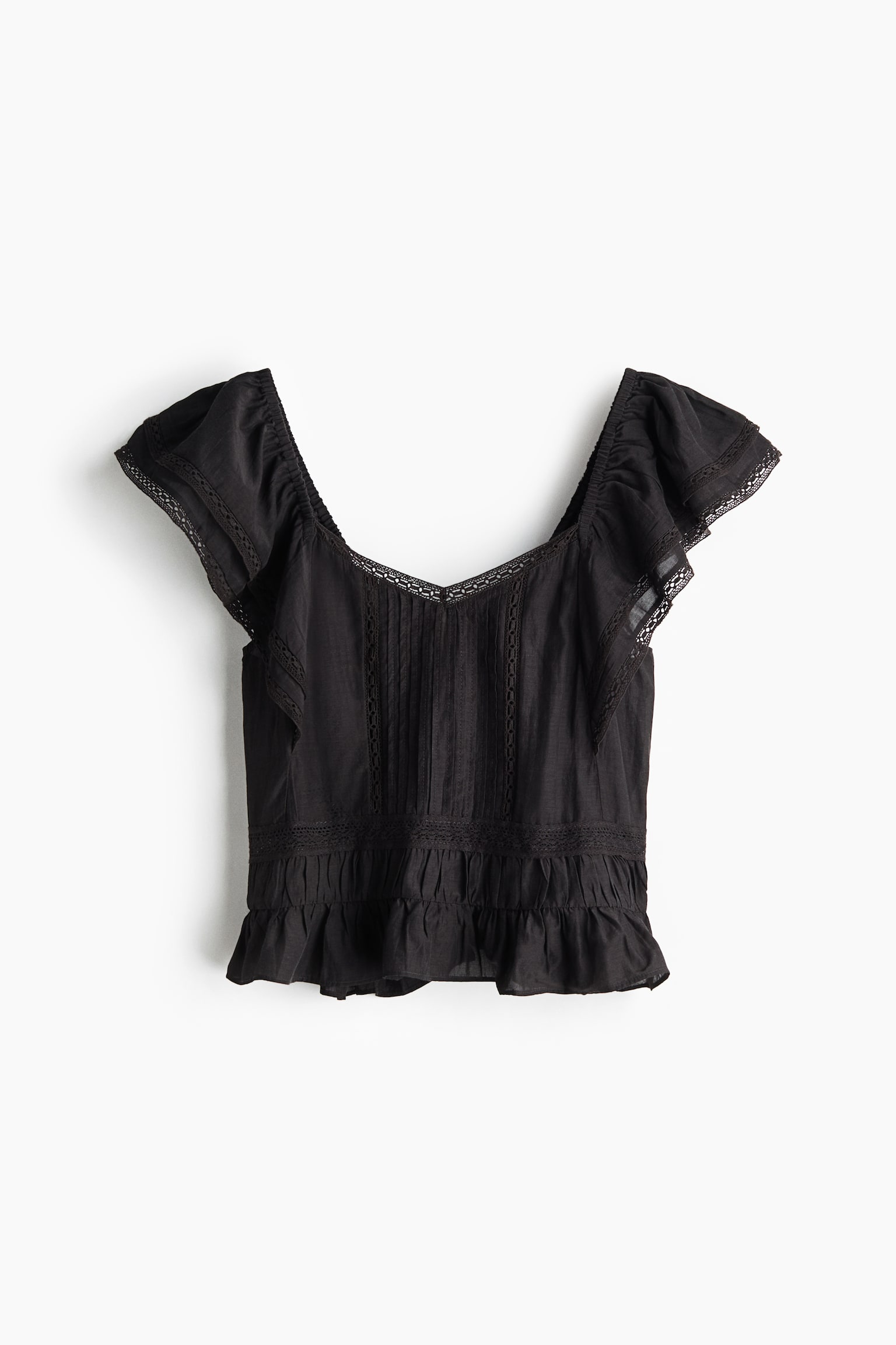 Bluse mit Spitzenborten - Schwarz/Weiß/Helles Pfirsichrosa - 1