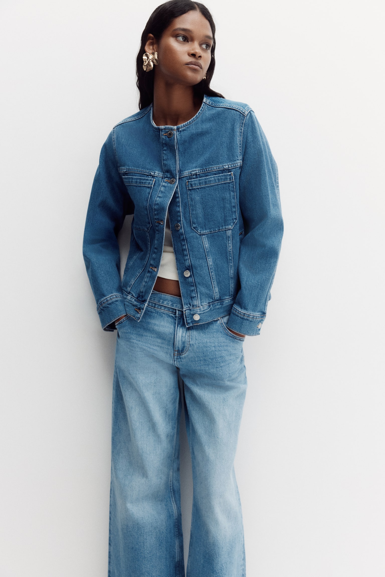 Collarless trucker jacket - Denim blue - 1
