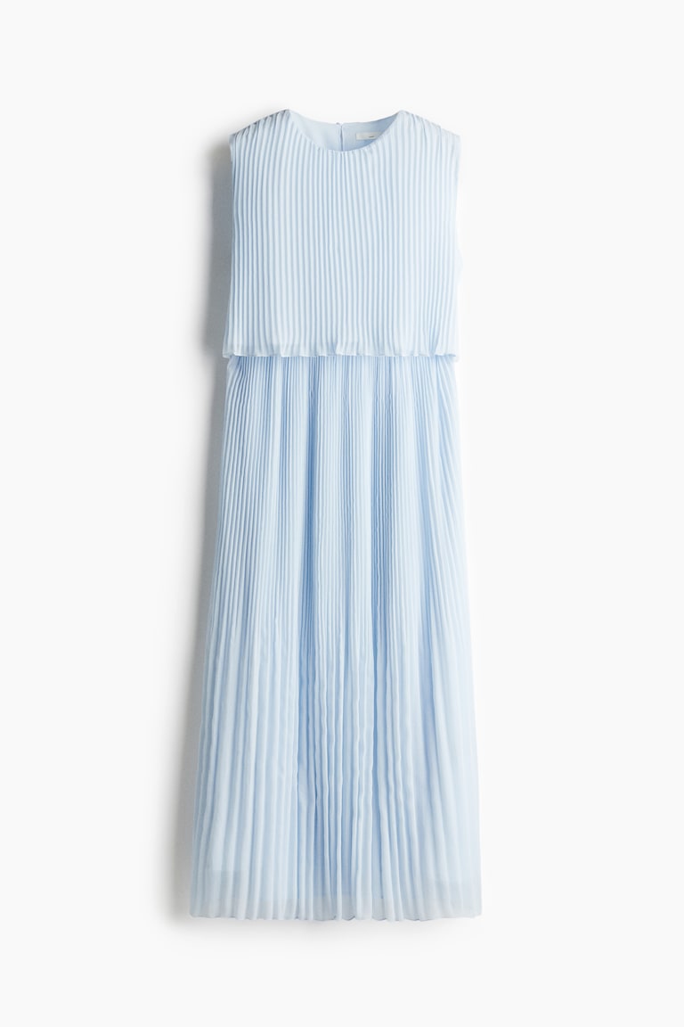 princess in a blue dress Light Blue Striped Pleated Shirt Dress