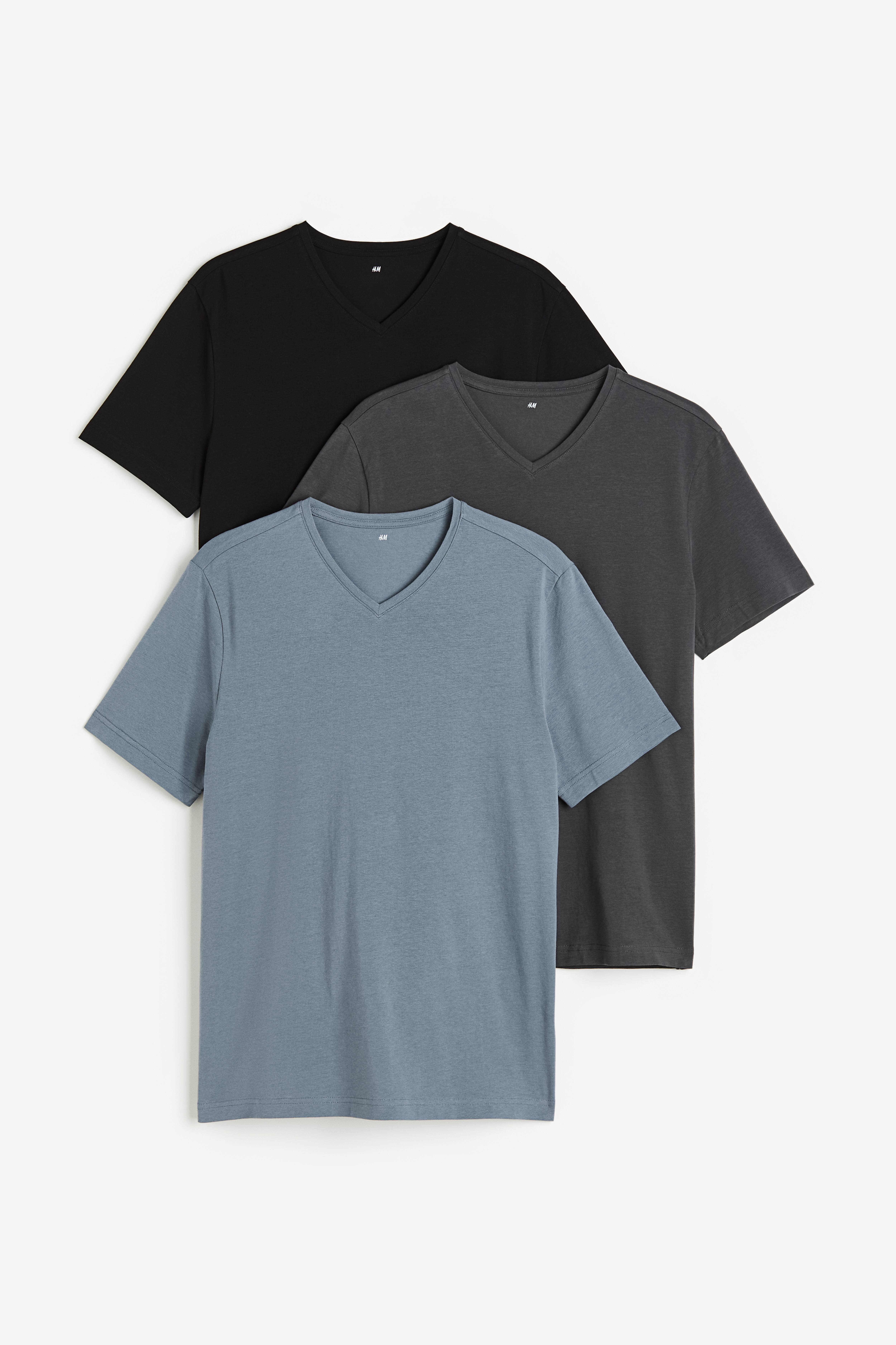 3 pack Slim Fit V neck T shirts Steel blue dark gray Men H M CA