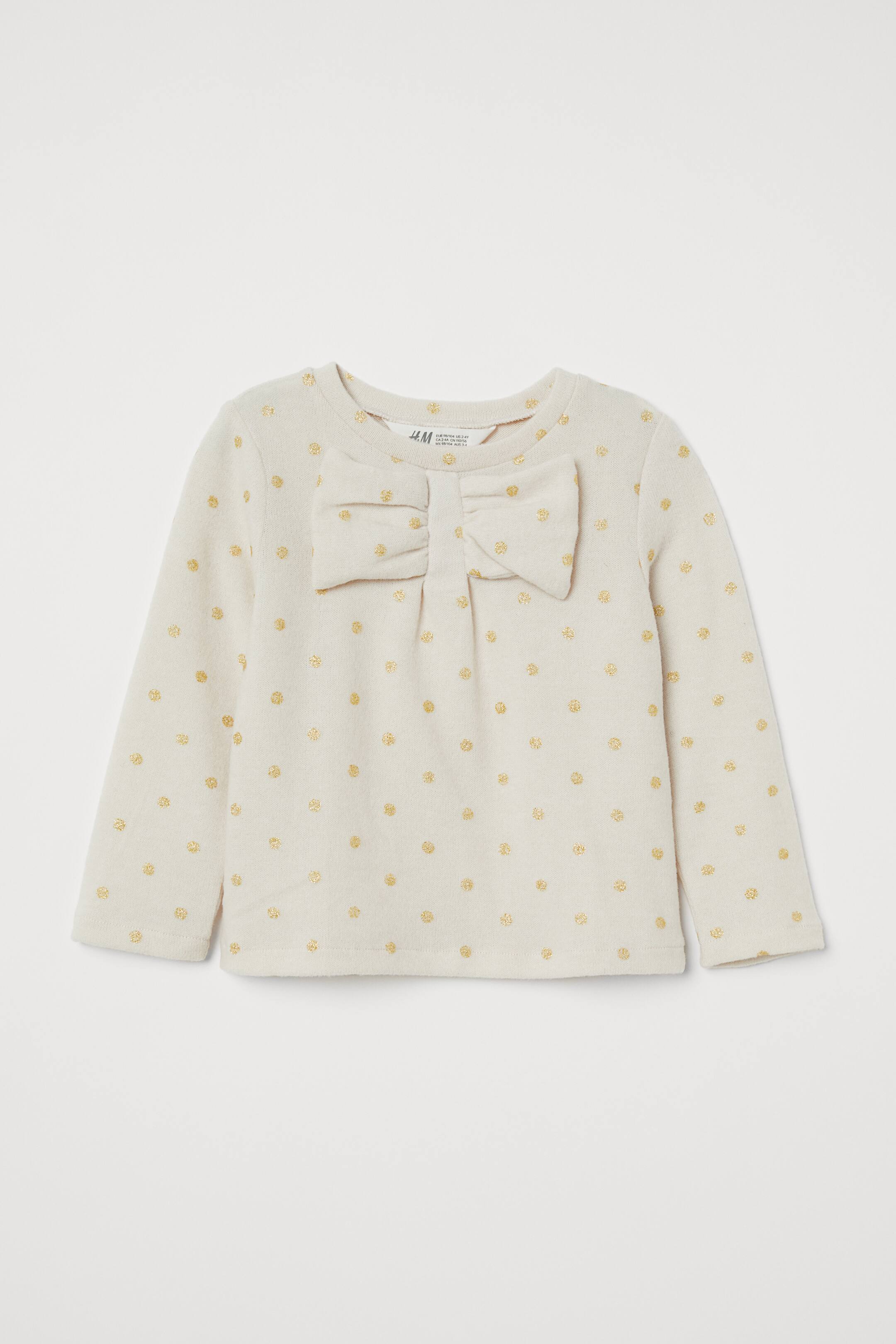 View larger image: Knitted jumper with a bow - White/Spotted - Kids | H&M GB 1