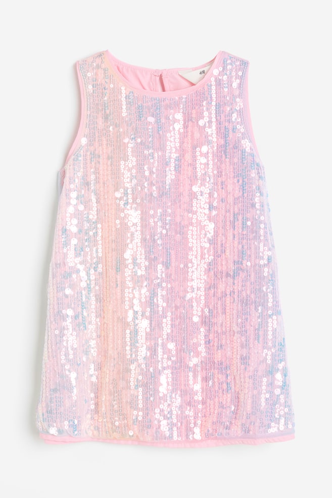 A-lineskåret kjole med paljetter - Lys rosa/Paljetter/Sort - 1