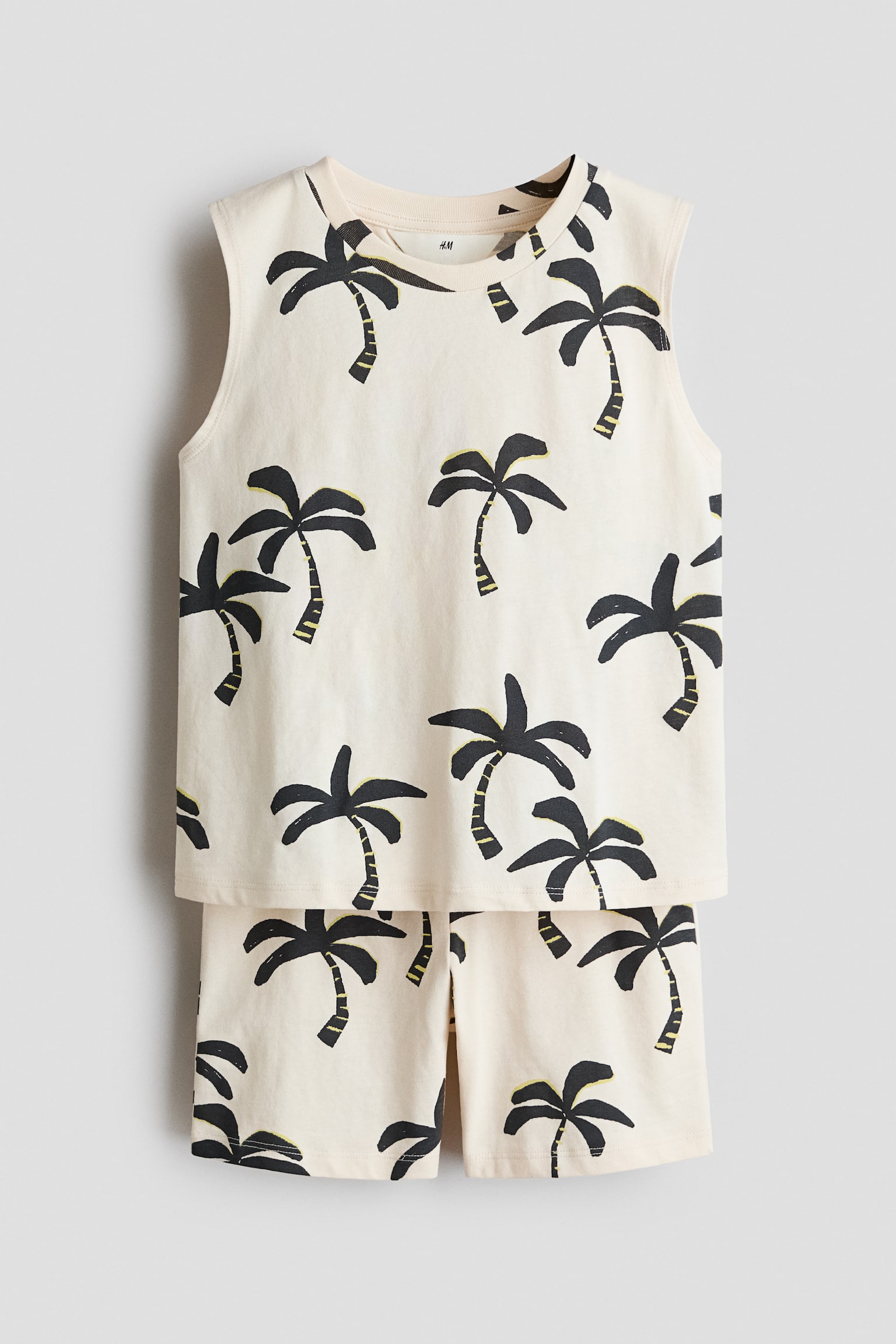 2-piece printed cotton set - Light beige/Palm trees