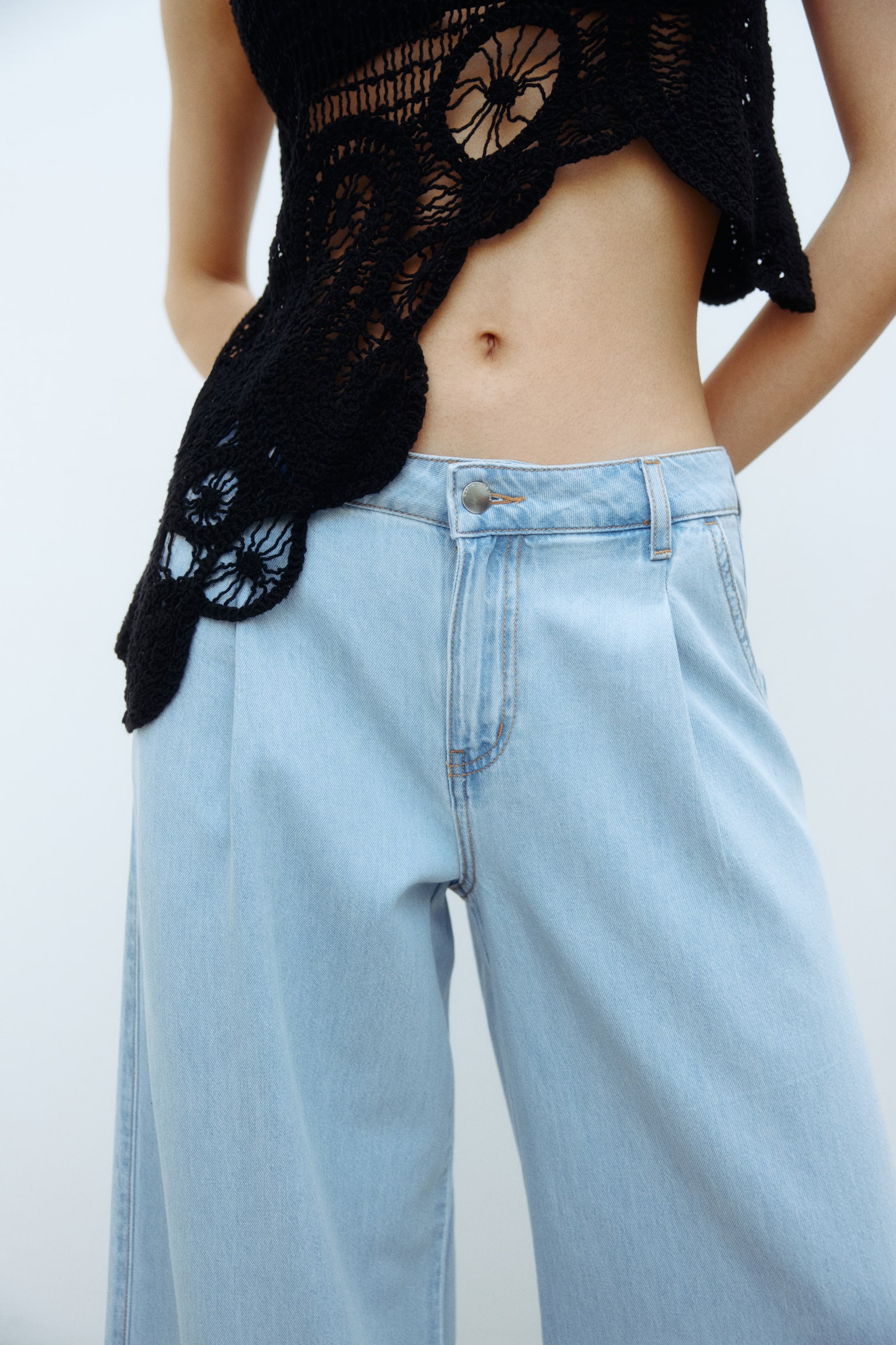 Pantaloni largi din twill - Albastru-denim pal/Roz-deschis/Crem - 3