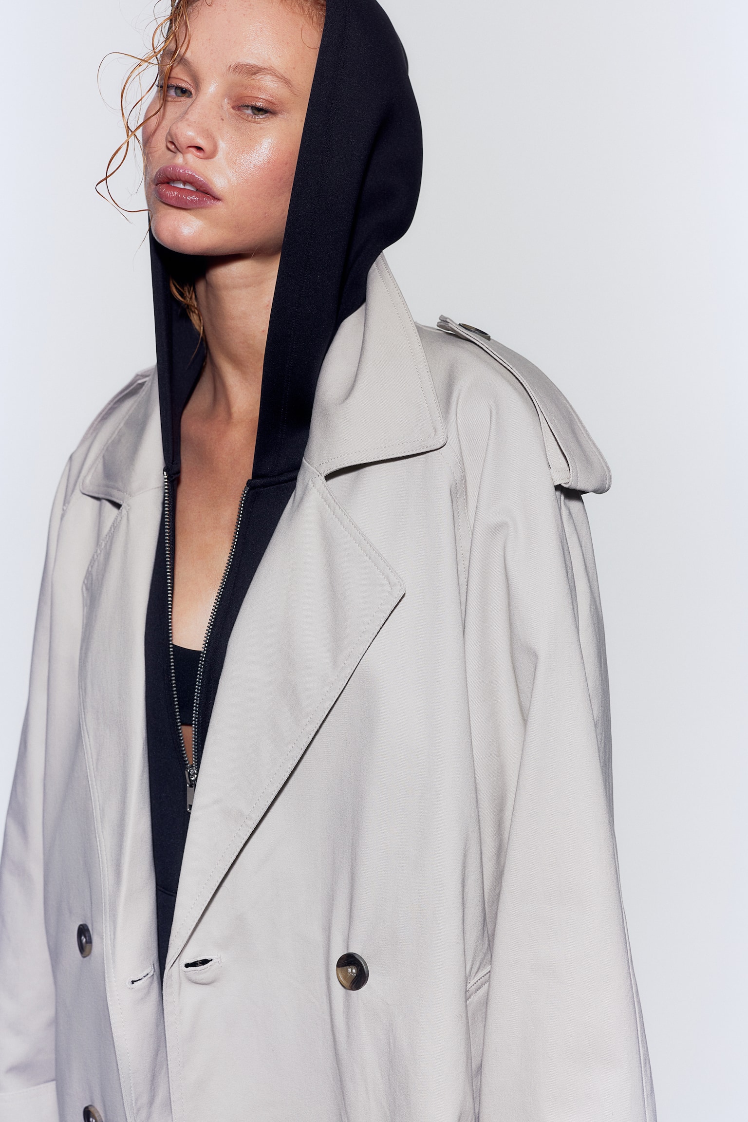 Short Trench Coat - Beige/Black/Light beige/Light greige - 6