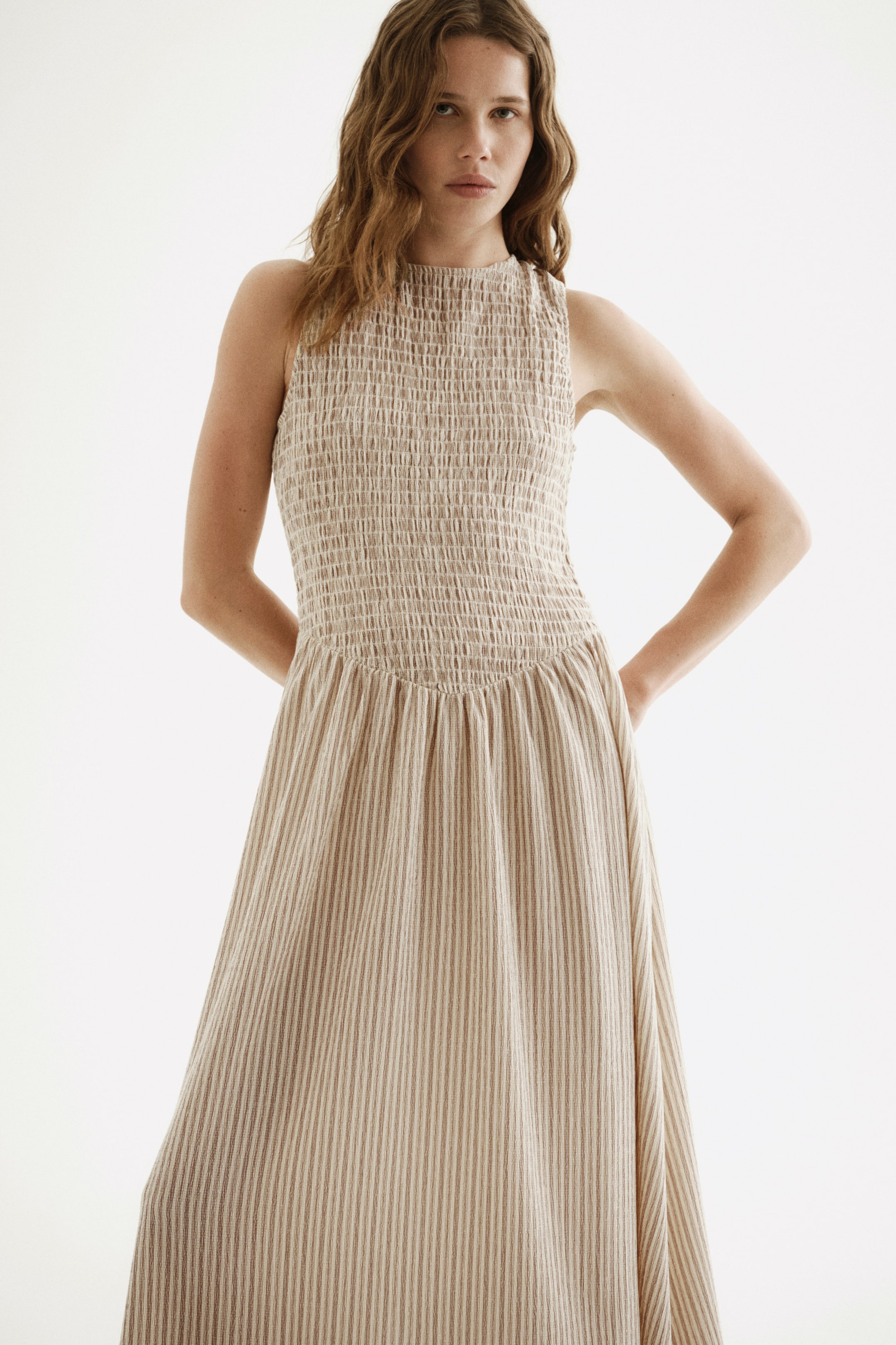 Smocked-Bodice Open-Back Dress
