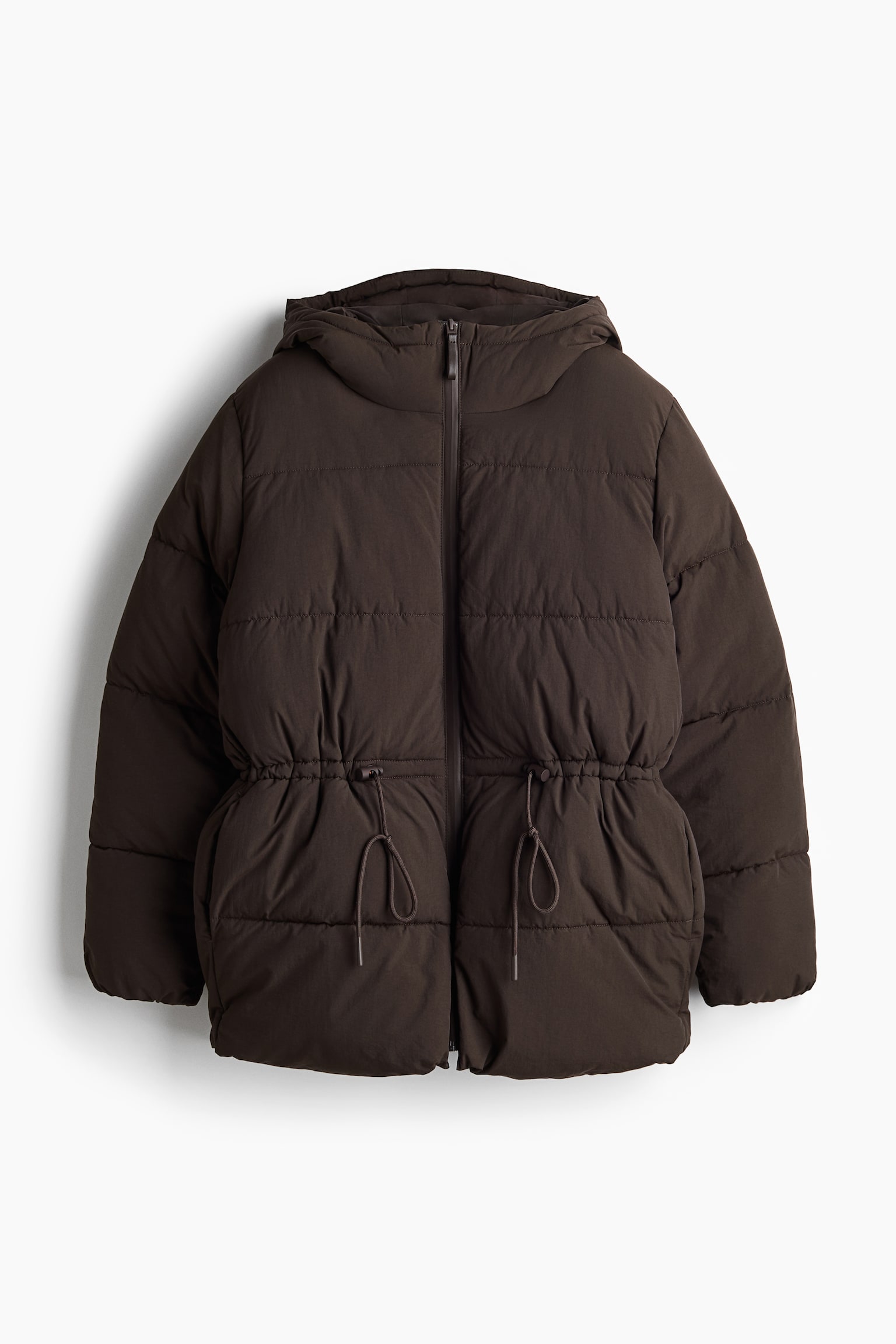 Oversized drawstring-waist puffer jacket - ダークブラウン/ブラック - 2