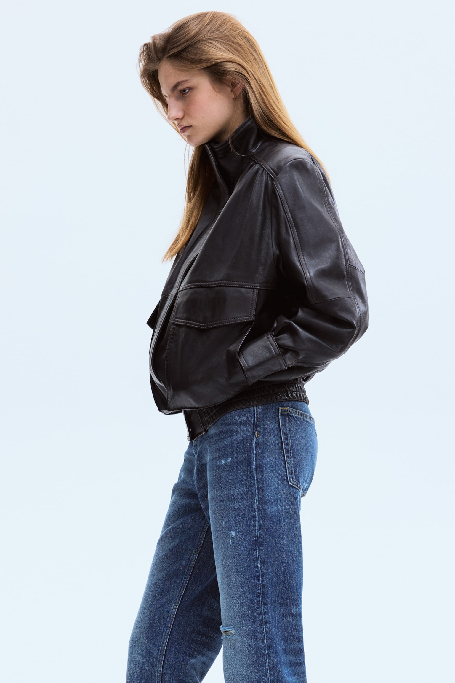 Straight High Waist Ankle Jeans - Denim blue/Beige - 6