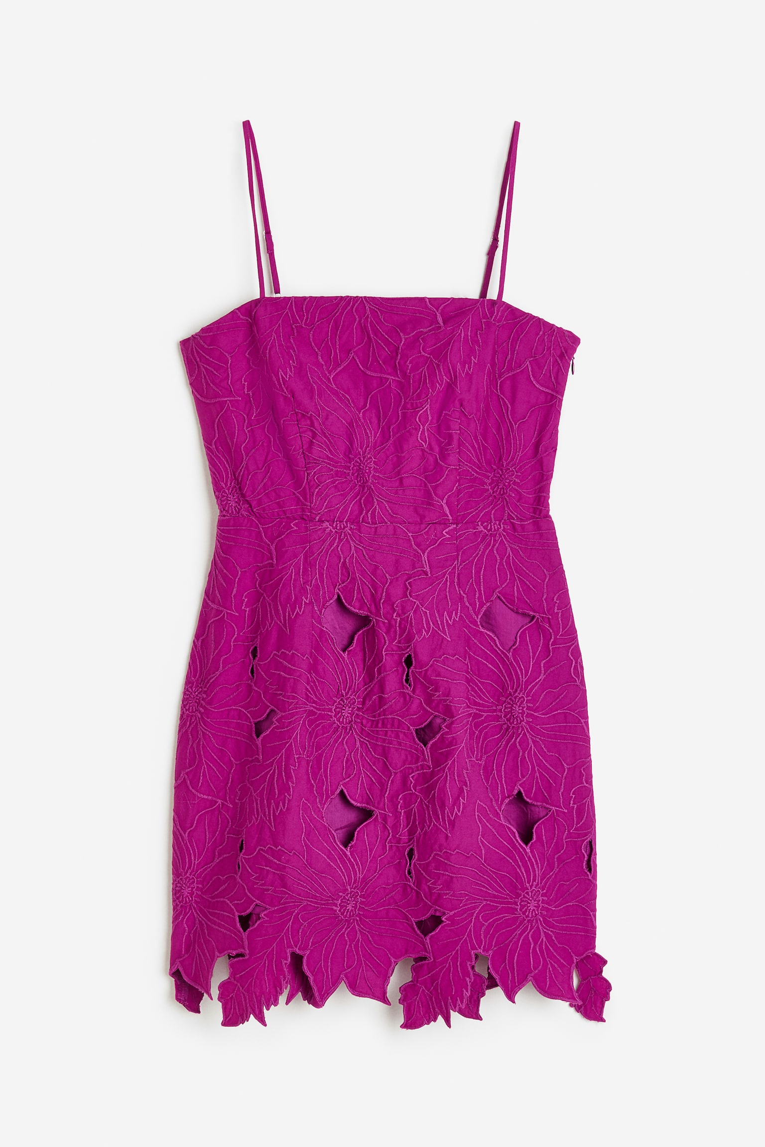 Embroidered Cotton Dress - Purple - 1