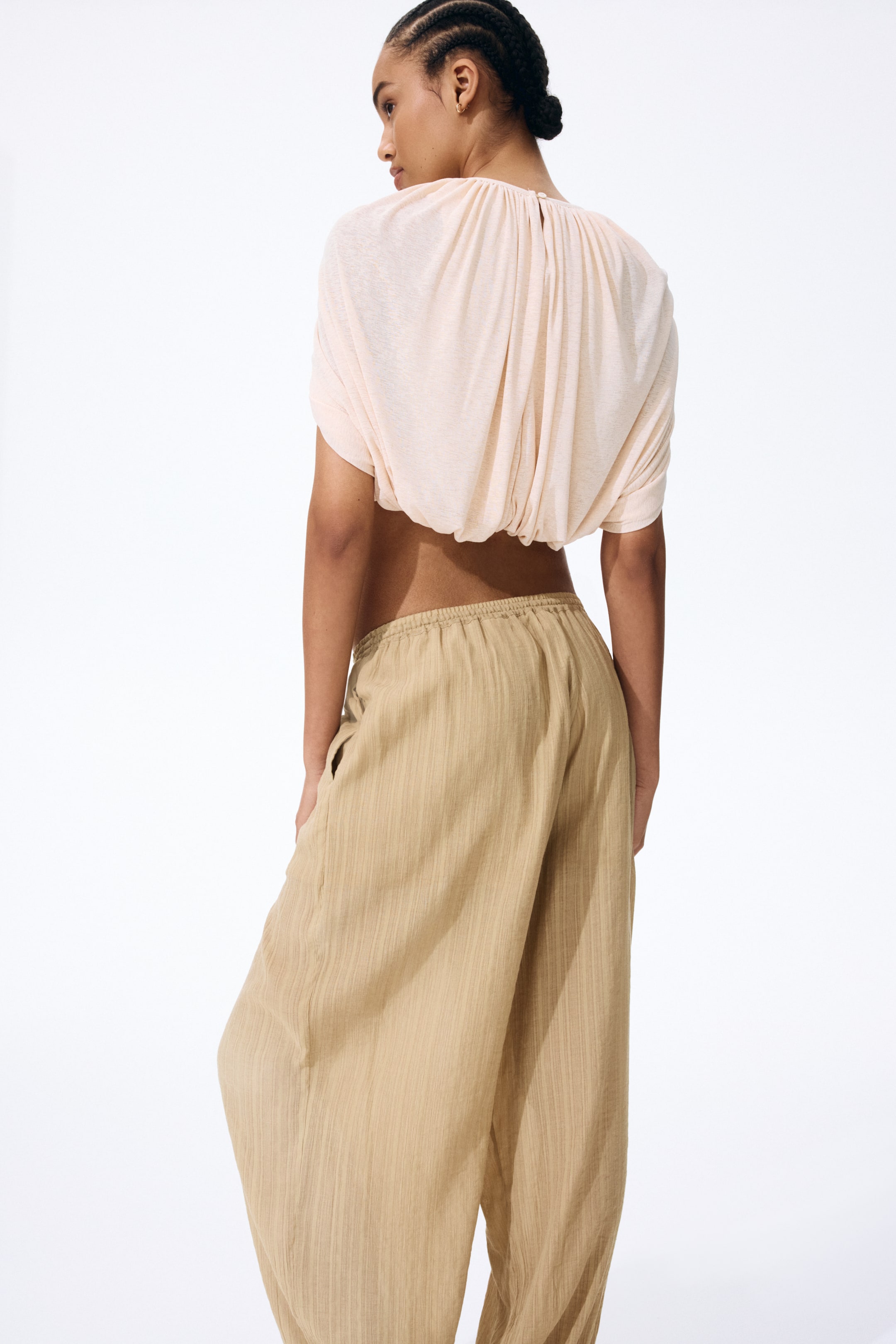 Crinkled Balloon-Leg Pants