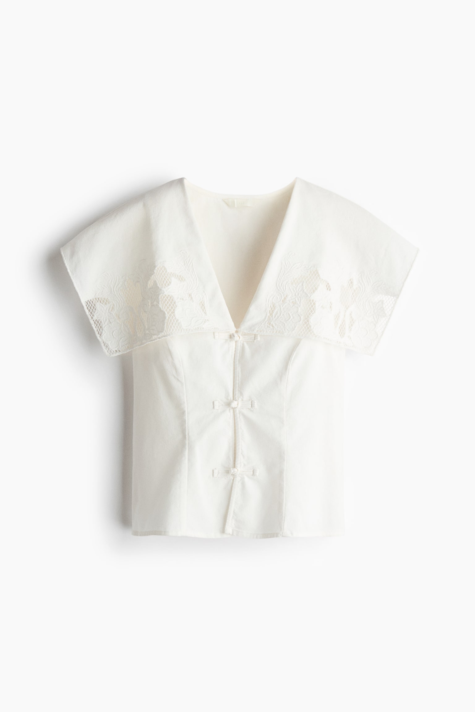 Sailor-collared broderie anglaise top - Ivory - 2