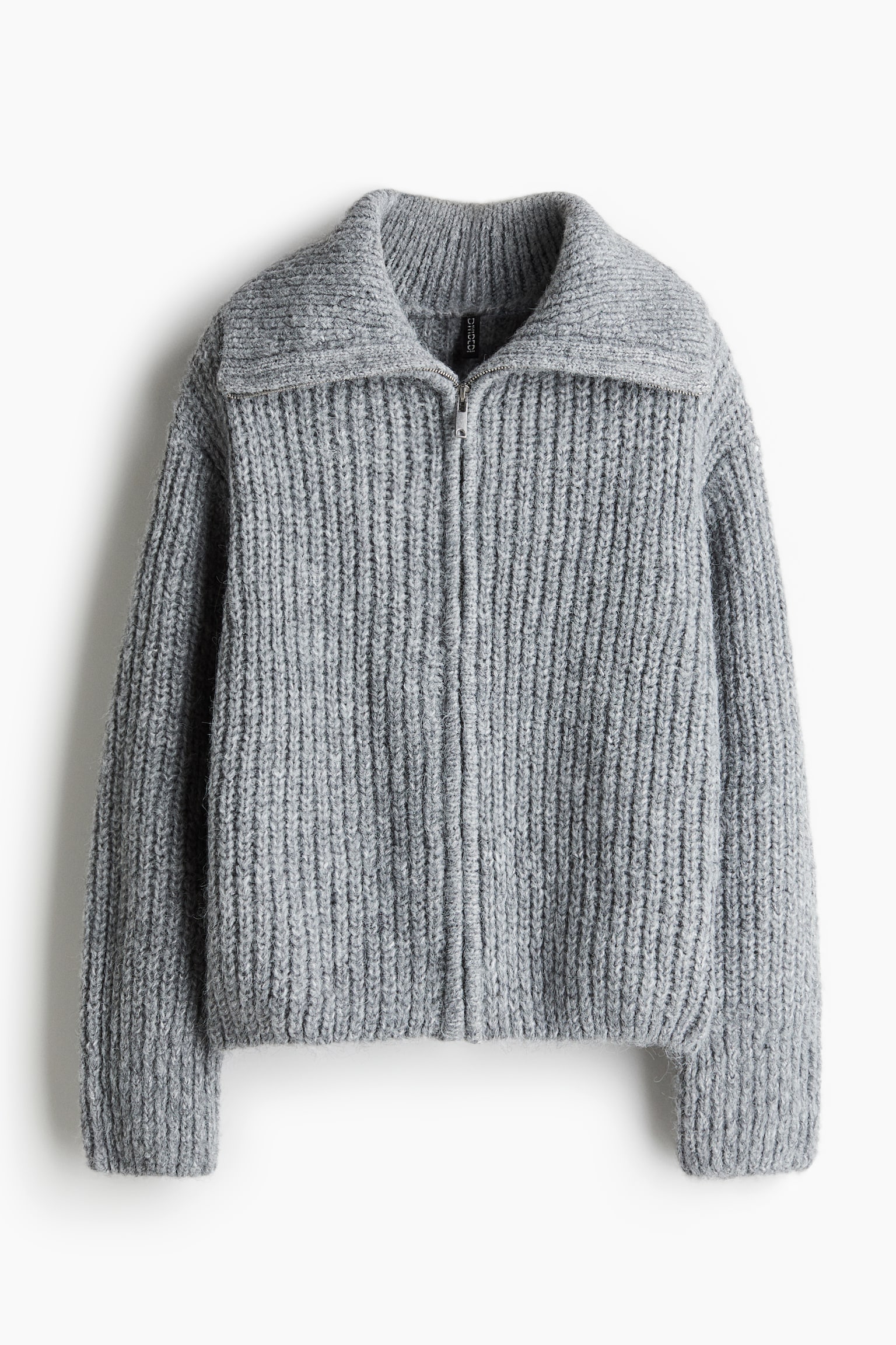 Zip-through rib-knit cardigan - Light grey marl/Dark khaki green/Light dusty pink/Light blue/Dark brown - 2