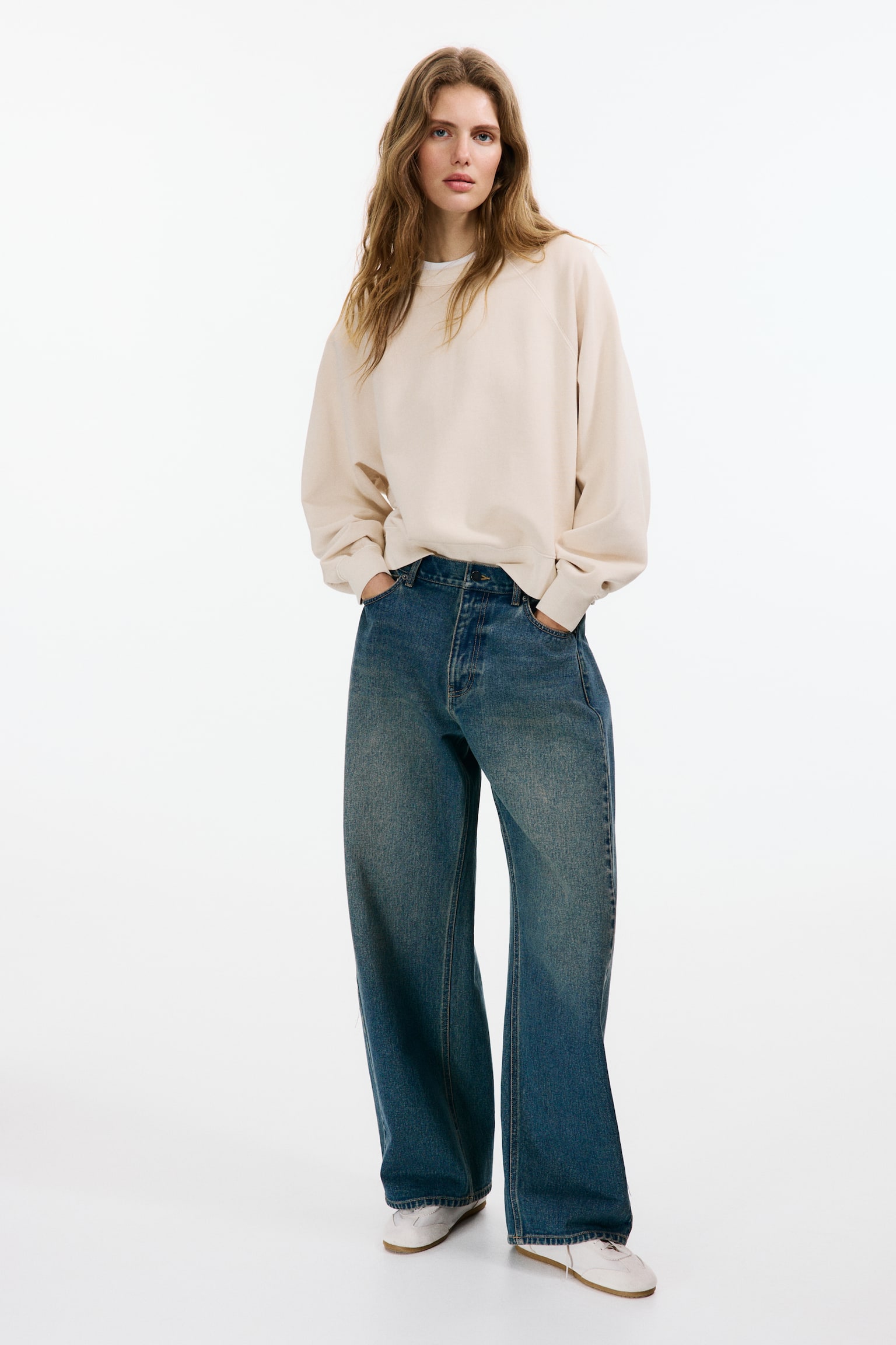 Oversized cotton sweatshirt - Light beige/Grey - 6