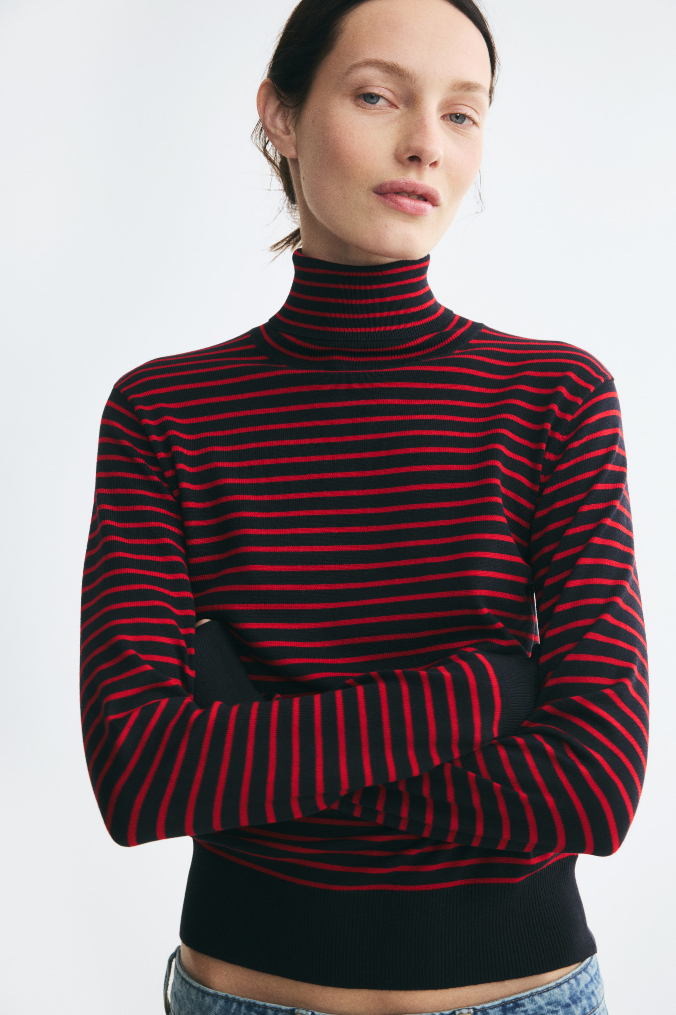 View larger image: Polo-neck jumper - Navy blue/Striped - Ladies | H&M 1