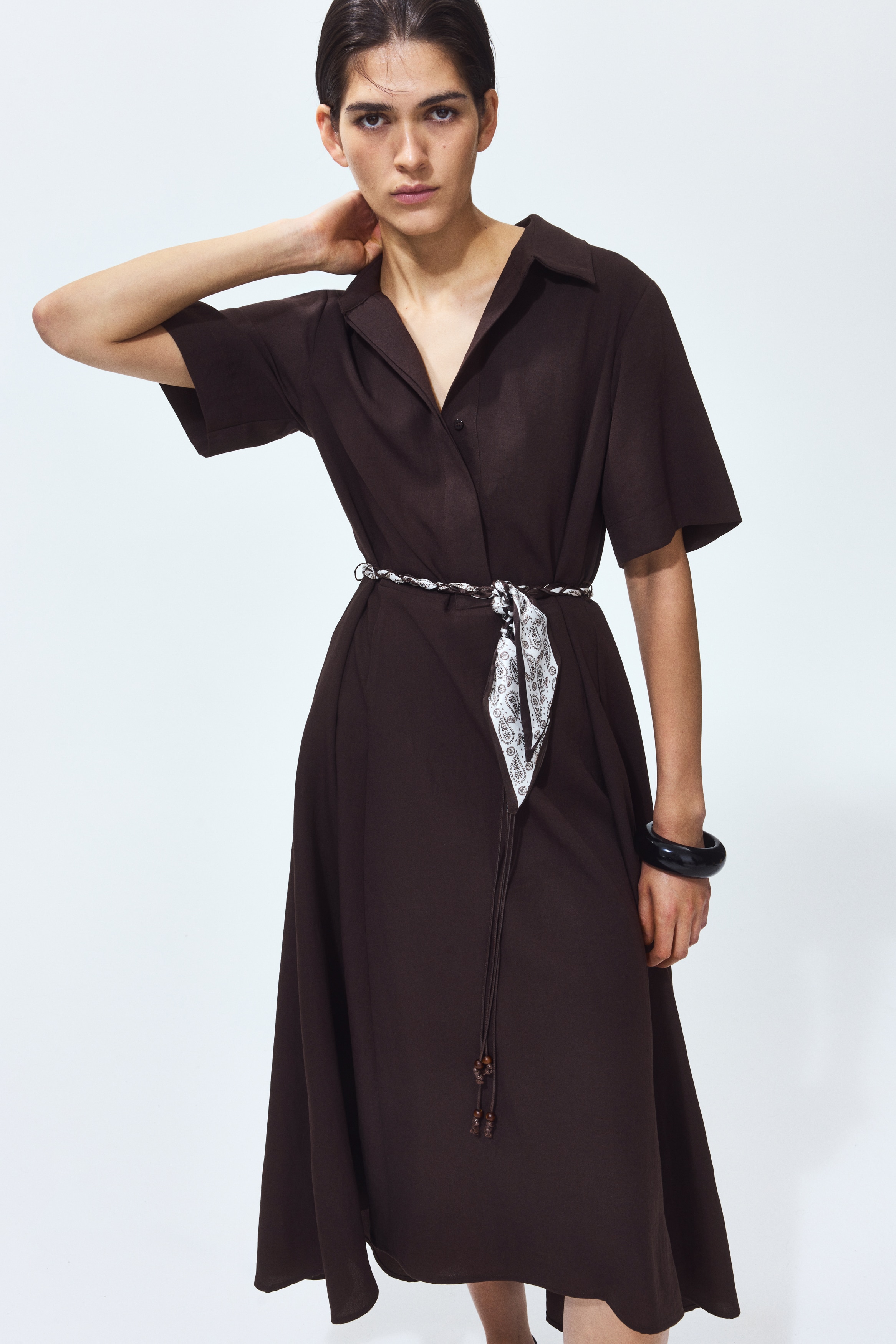 h&m belted shirt dress Women's Black Tie-Belt Shirt Dress