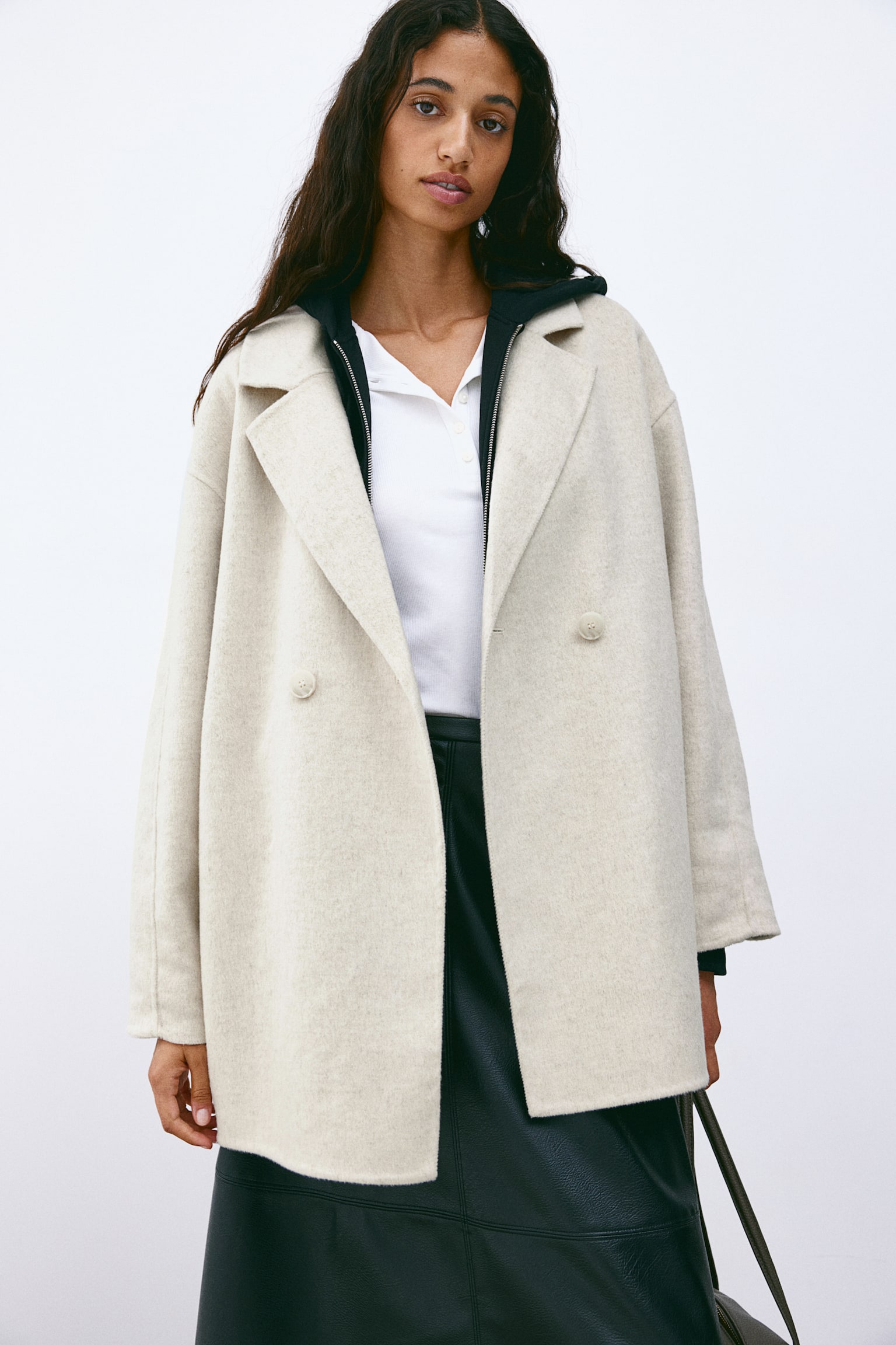 Wool-blend coat - Light beige/Dark grey - 3