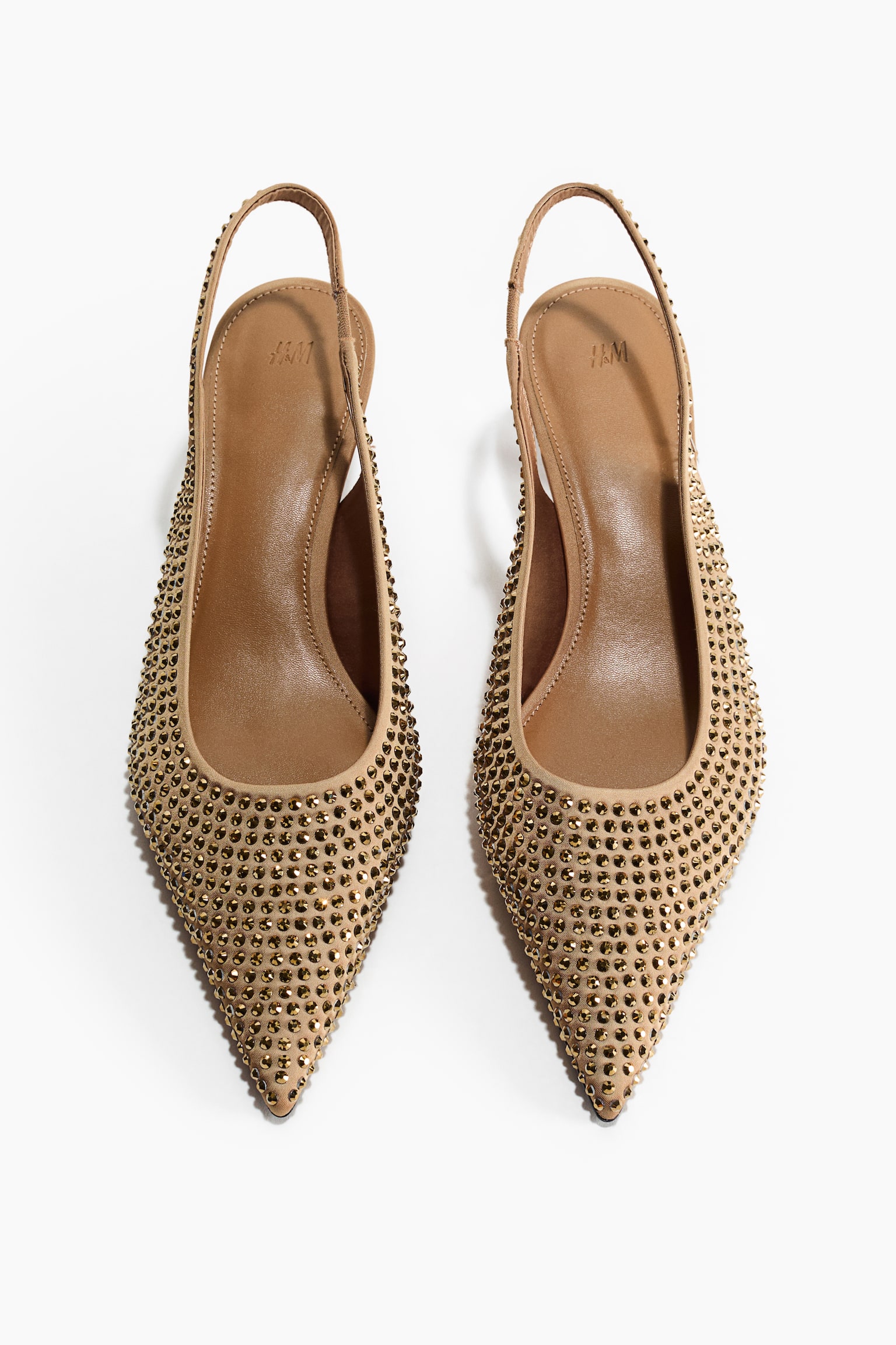 Rhinestone-embellished slingback court shoes - Beige/Dorado/Azul marino - 3