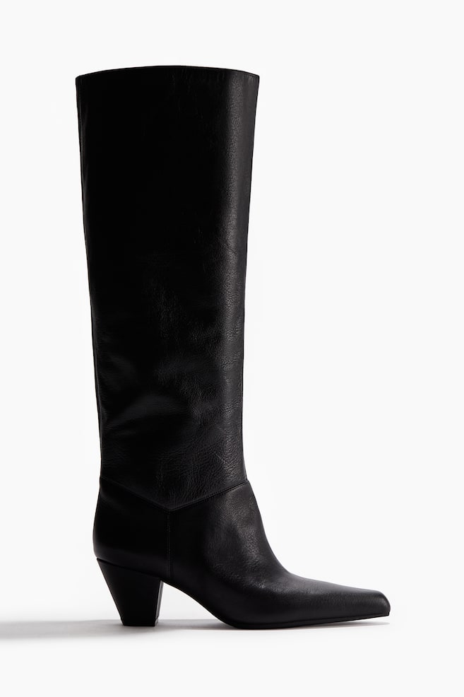 Bottes en cuir de hauteur genou - Noir - 1
