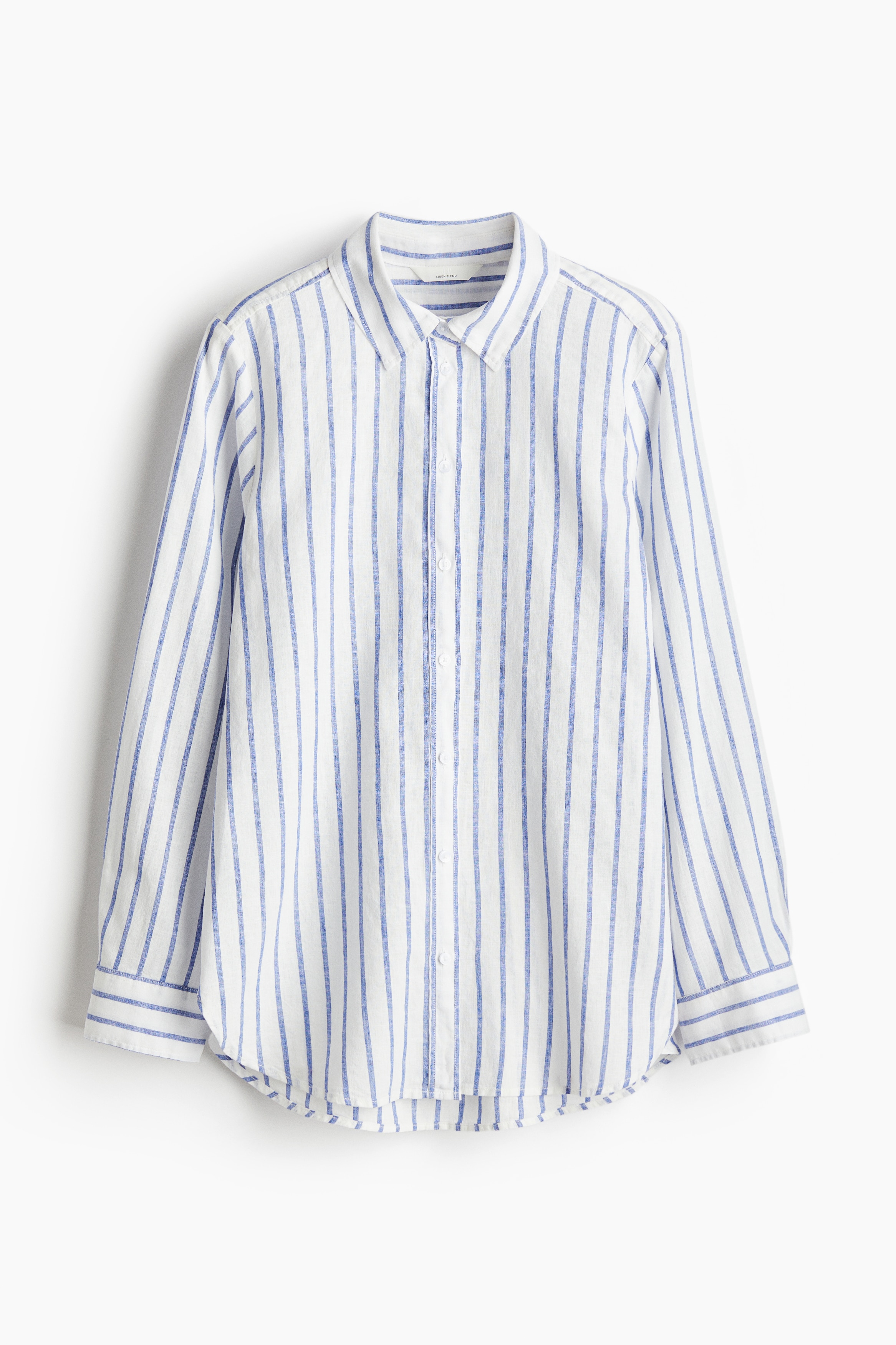 亞麻混紡襯衫 - 白色/藍色條紋/奶油色