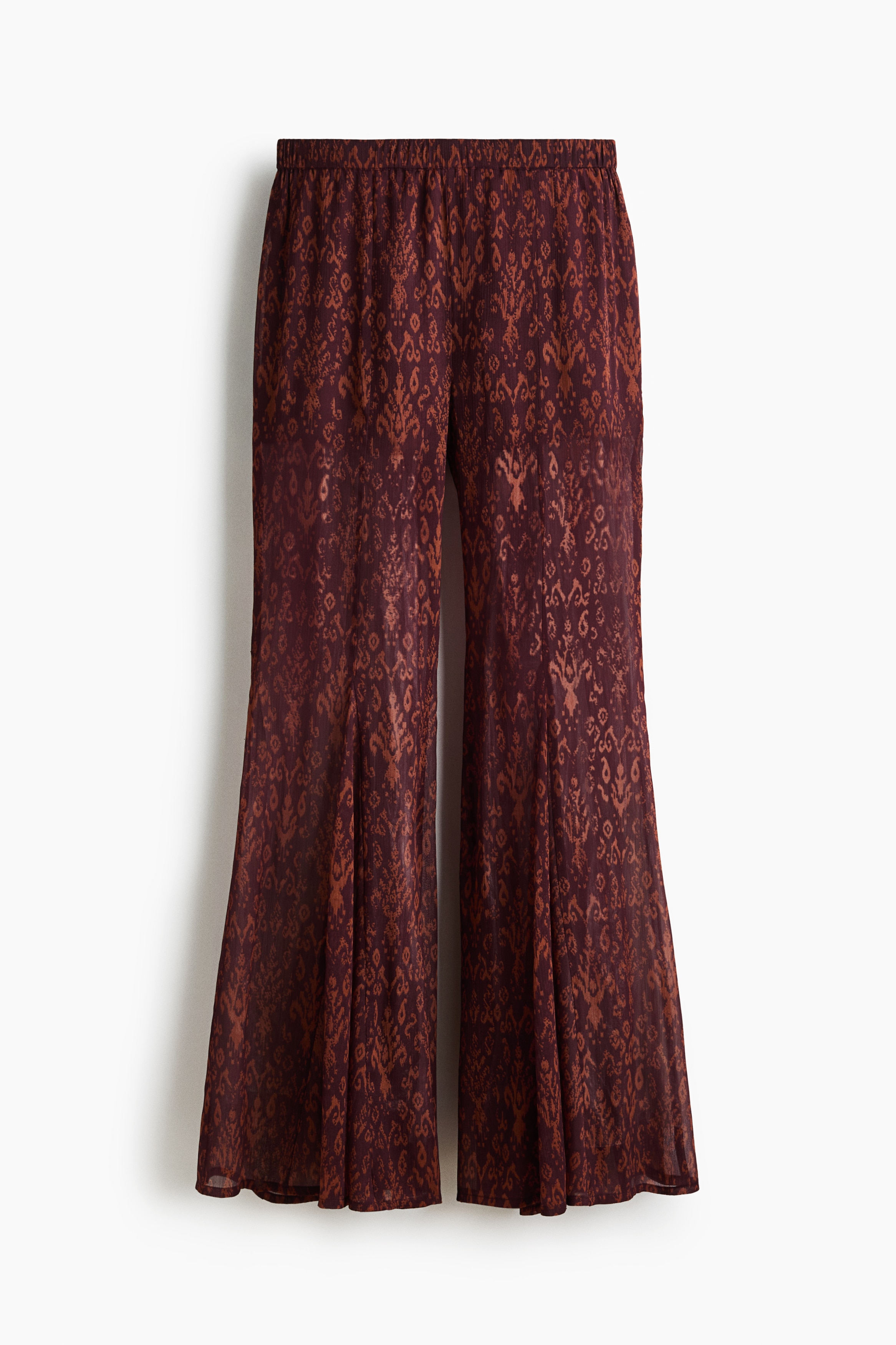 Flared crinkled trousers - Burgundy/Patterned/Red