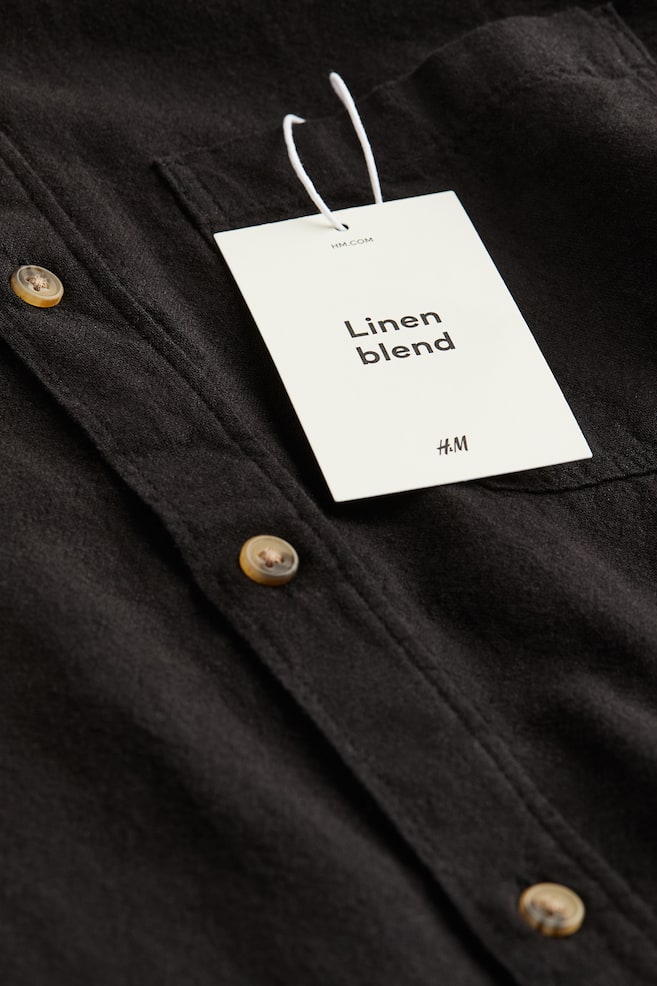Linen-blend shirt - Black/Light beige/Striped/Light blue - 3
