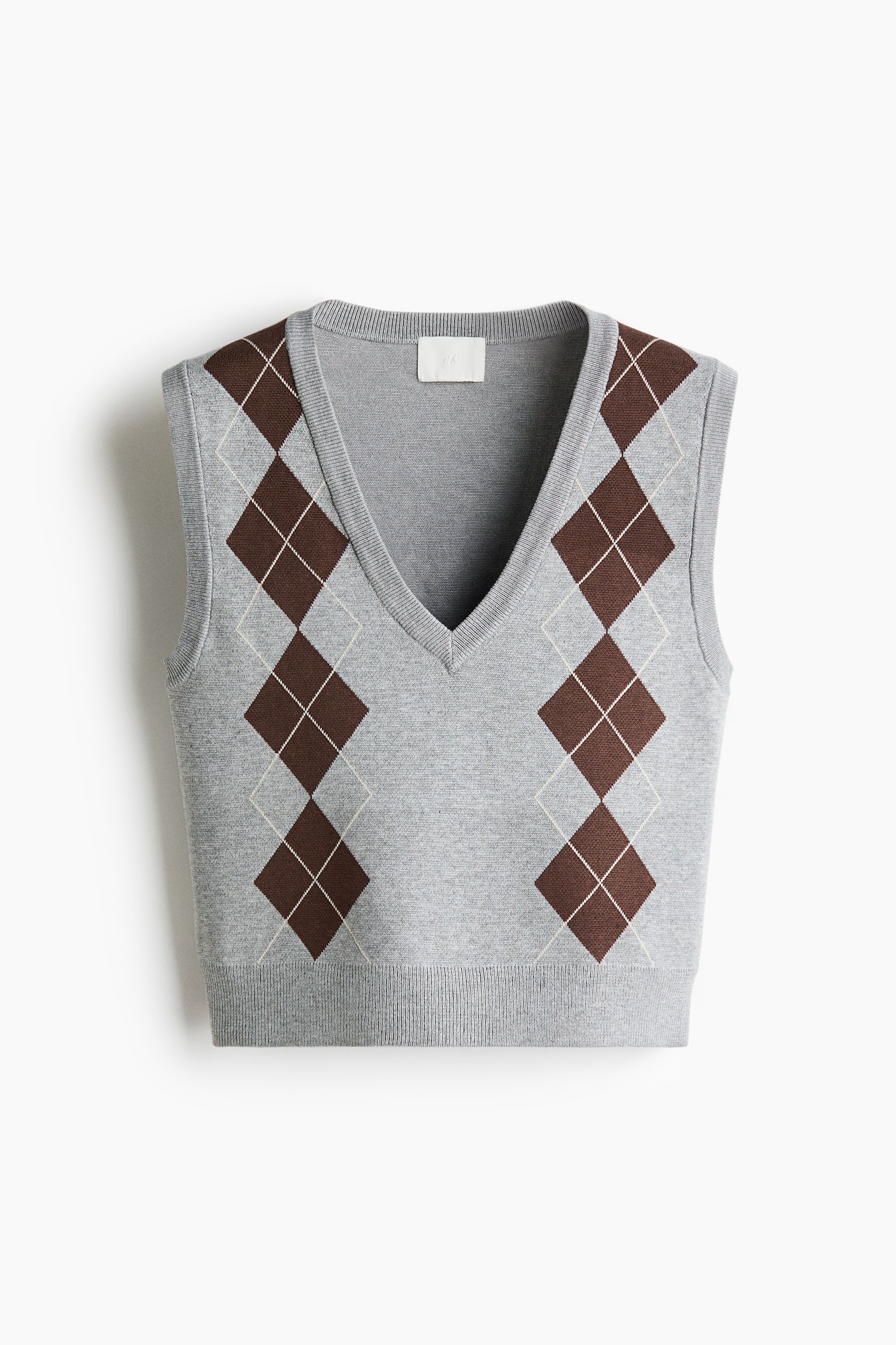 ジャカードニットプルオーバーベスト - グレーメランジ／アーガイルパターン/ダークグレーメランジ／アーガイルパターン