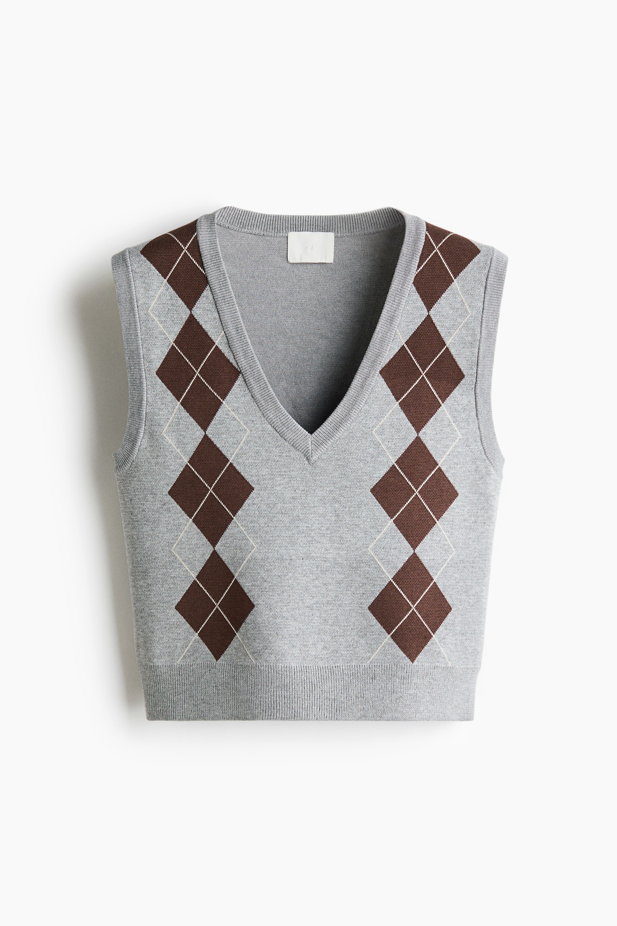 拡大画像を表示: ジャカードニットプルオーバーベスト - グレーメランジ/アーガイルパターン - レディース | H&M JP 1