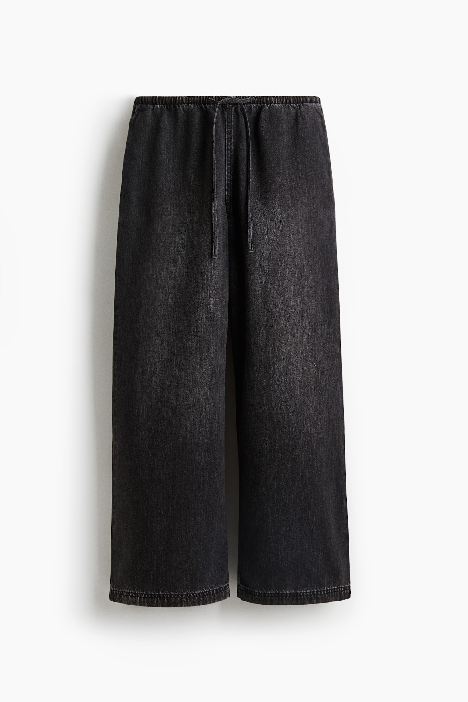 Женские джинсы H&M Denim Drawstring, цвет: Чёрный / Потёртый — фото 1