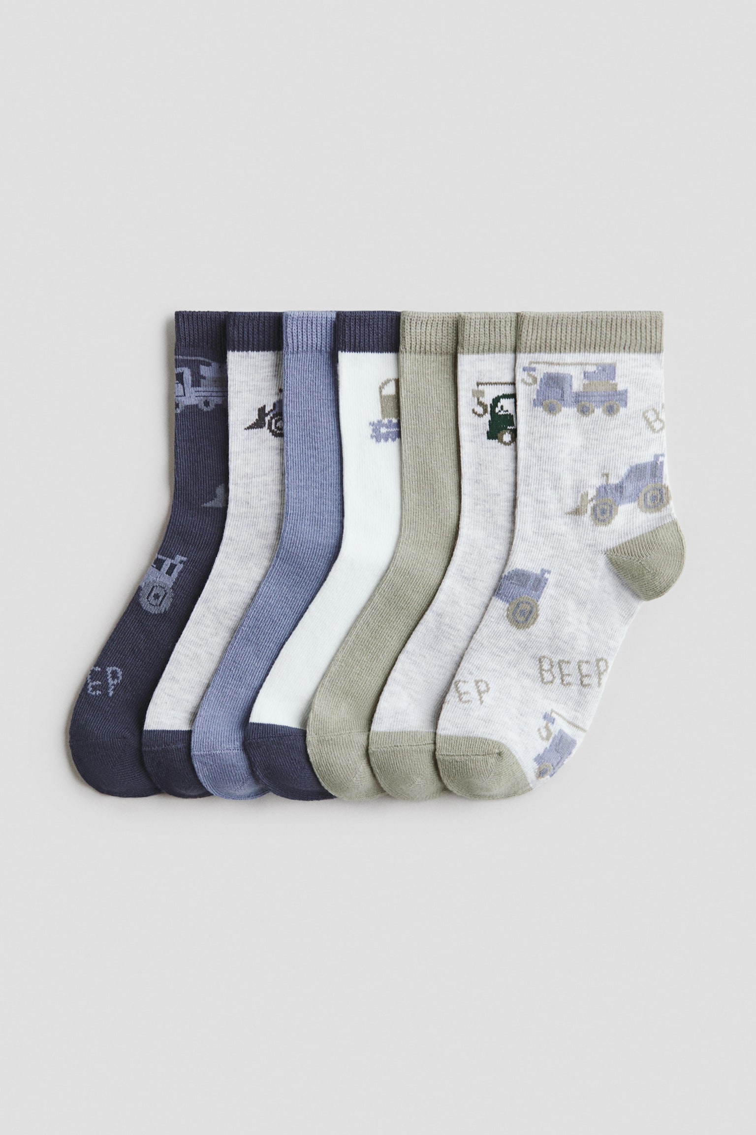 7-pack socks - Light grey marl/Vehicles/Blue/Footballs/Grey/Cars/White/Dachshund - 1