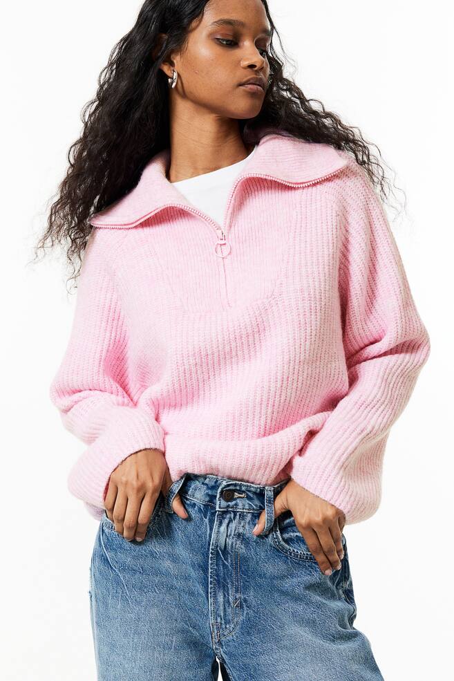 Oversized zip-top jumper - Light pink/Cream/Striped/Light grey/Beige/Striped - 4