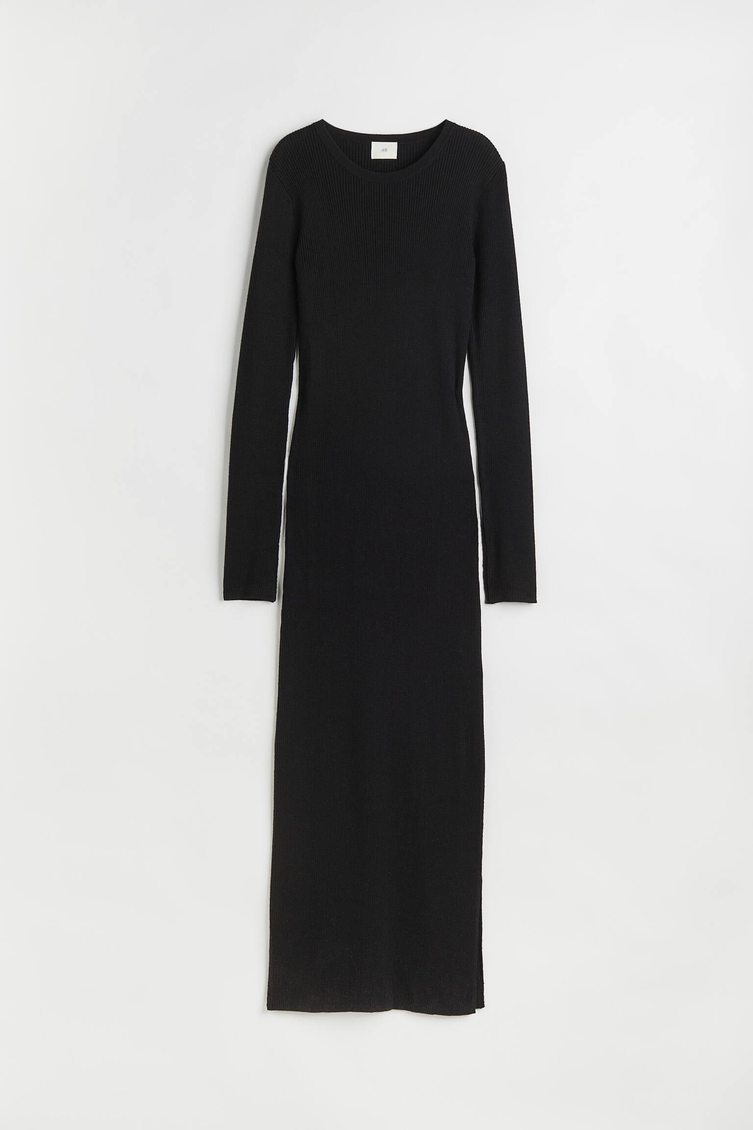 Rib Knit Dress - Black - 1