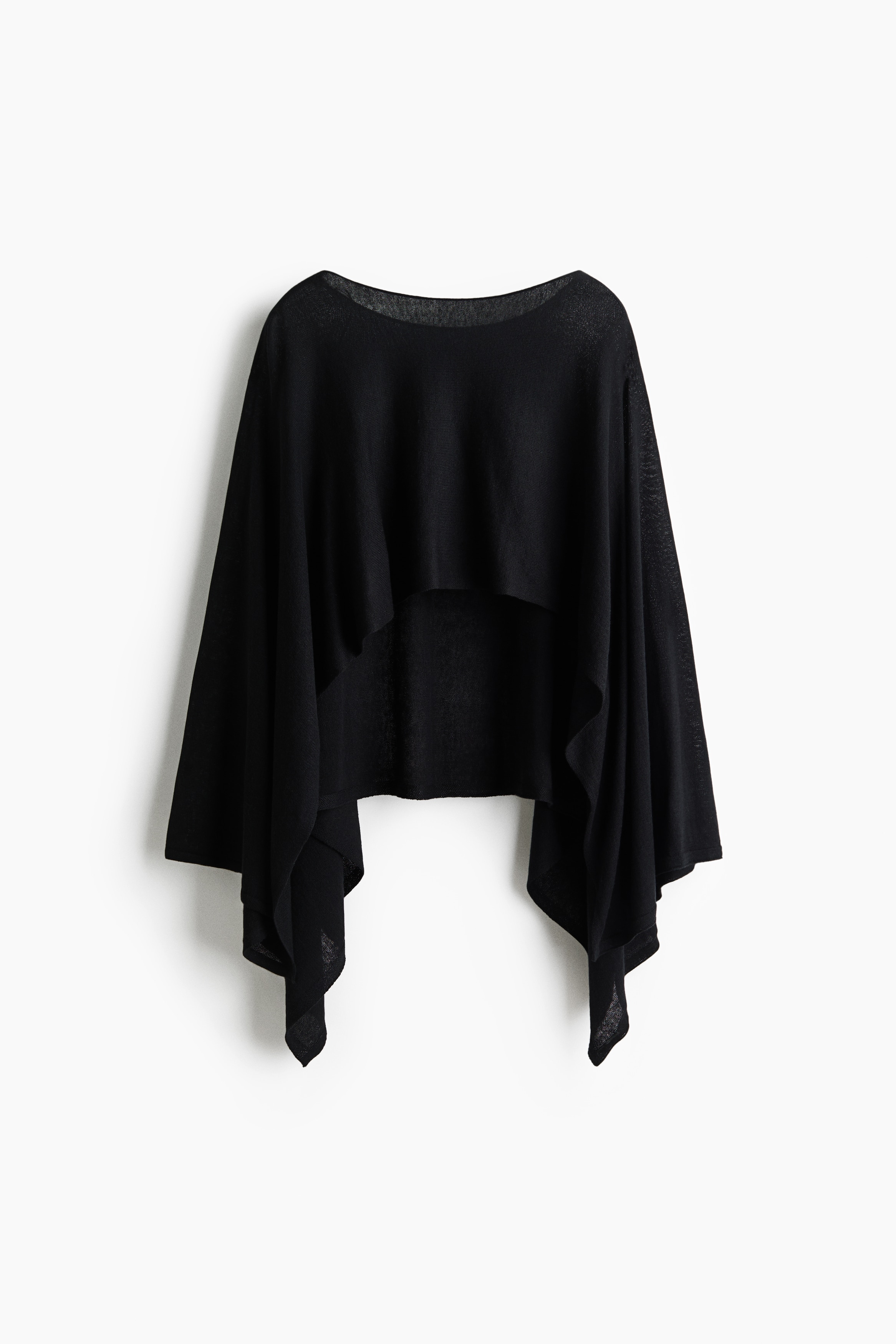 Strikket poncho med bådudskæring - Sort/Pudderrosa