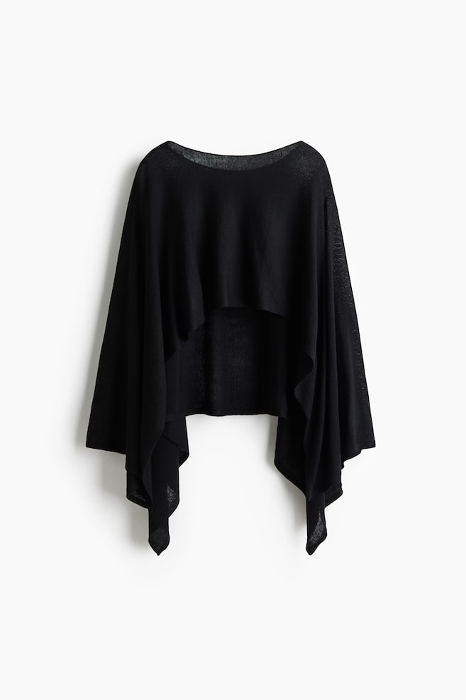 Knit Boat-Neck Cape - Black/Powder pink - 1
