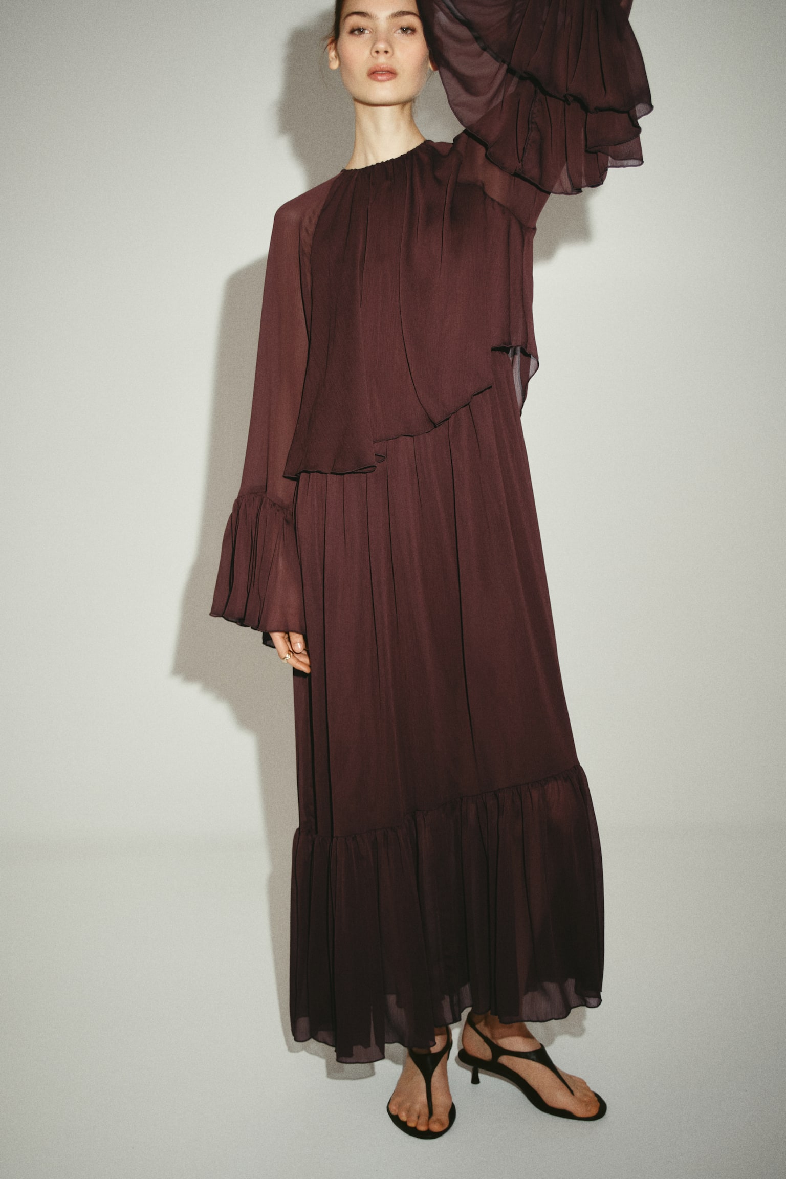 Vestido oversized con apariencia de capas - Café oscuro - 3