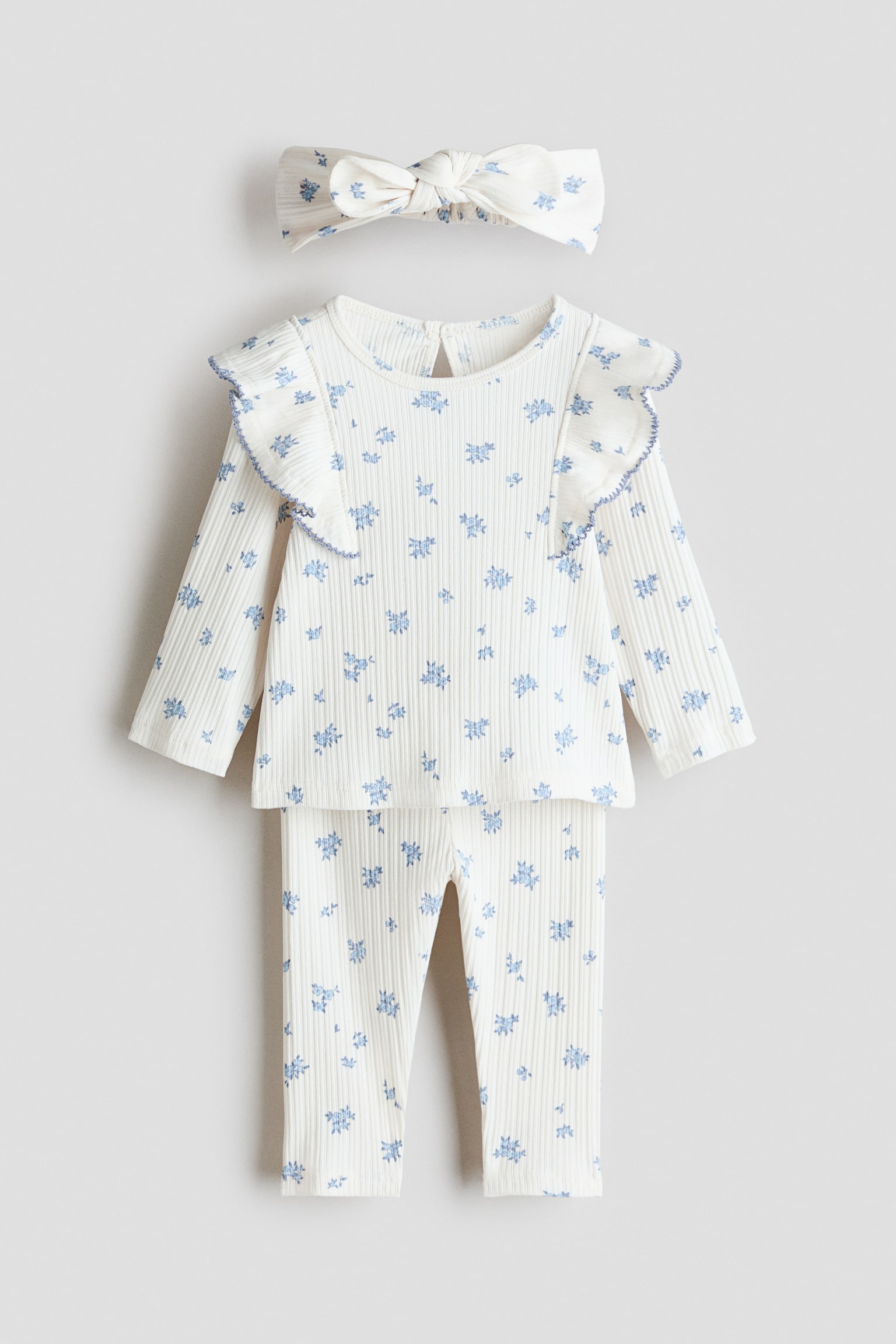 3-piece printed cotton set - White/Floral/White/Strawberries/Light pink/Cherries