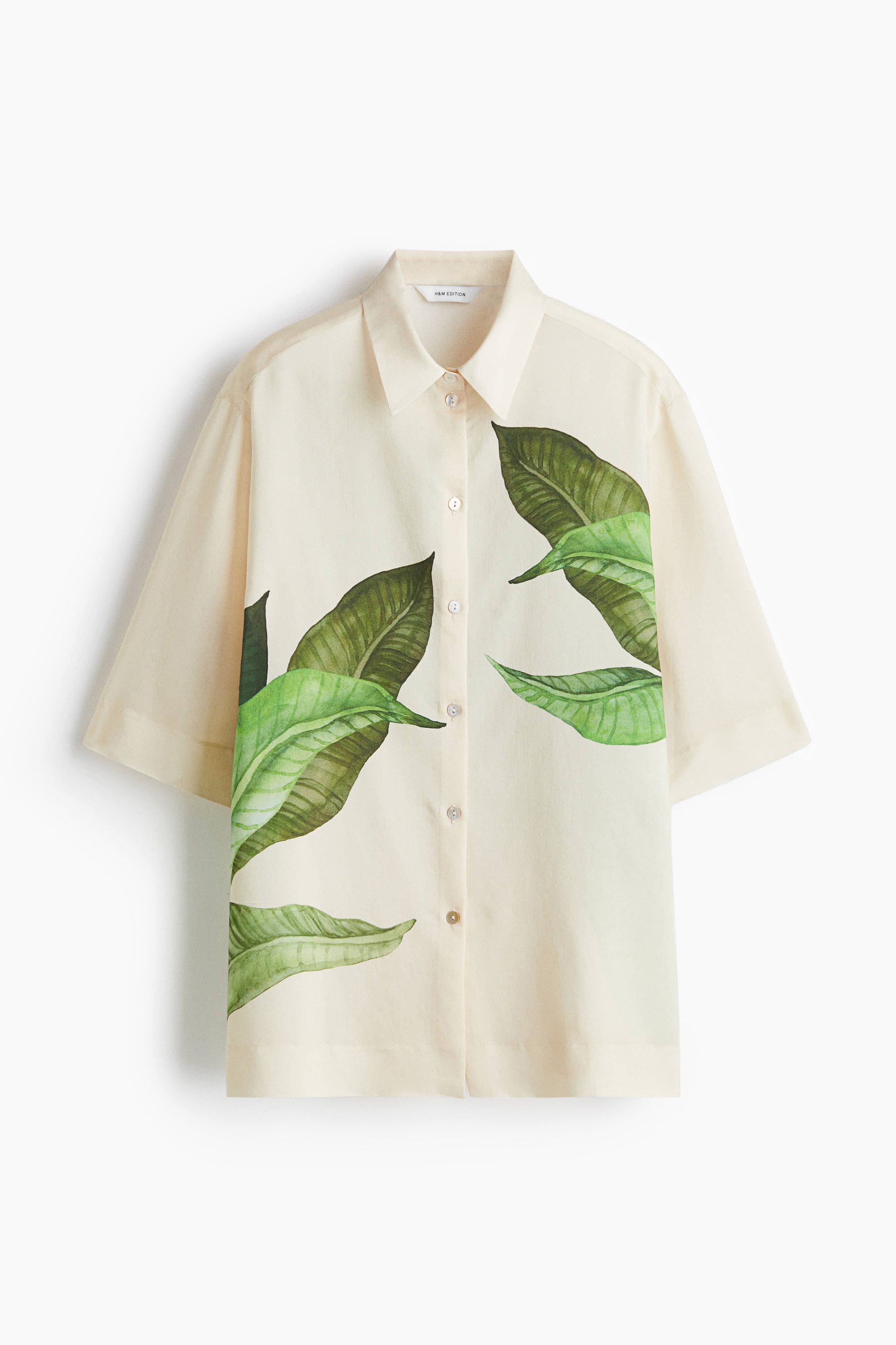 Print Shirt - Light beige/Leaves