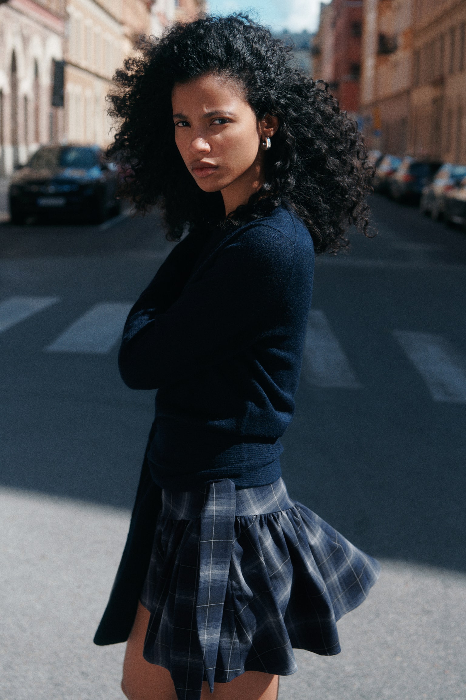 Женская юбка-шорты H&M Wrap Mini Skort, цвет: Тёмно-синий / Клетчатый — фото 4