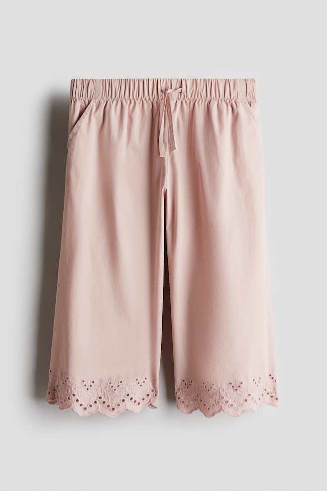 Pantalon court avec broderie anglaise - Rose poudré - 1