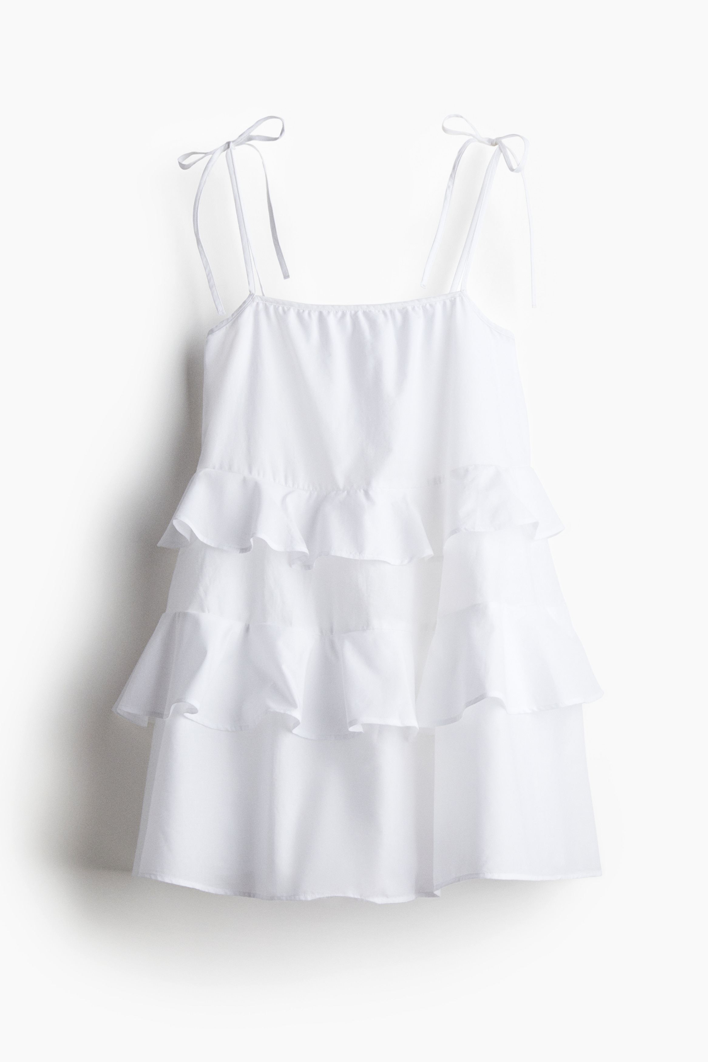 Bomullsklänning med knytaxelband - Vit