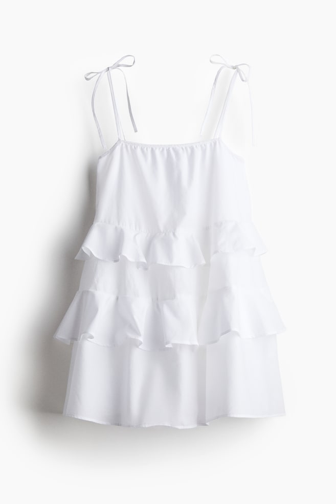 Abito in cotone con spalline da annodare - Bianco - 1