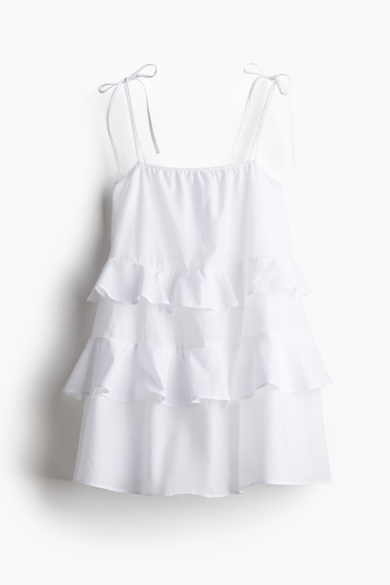 h&m tie strap cotton dress Ladies - Light Yellow/Floral Cotton Dress with Tie-Top Shoulder Straps - Size: L