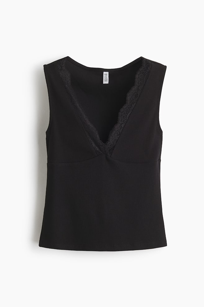 Lace-Trimmed Tank Top - Black/Navy blue/Cream - 1