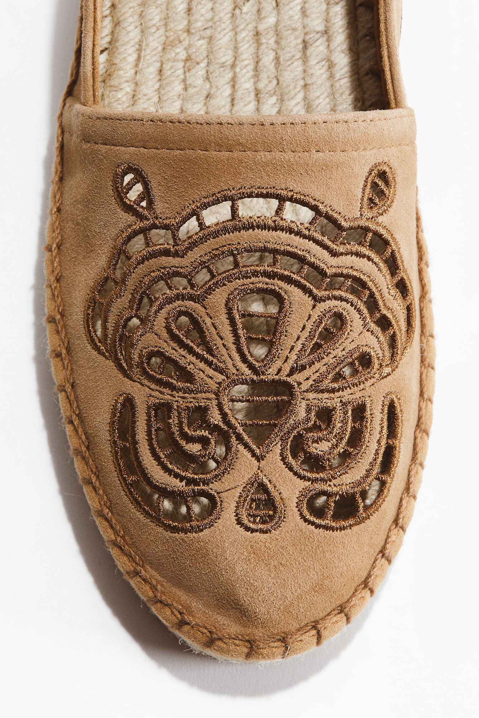 Broderie anglaise suede espadrilles-Dark beige - 4