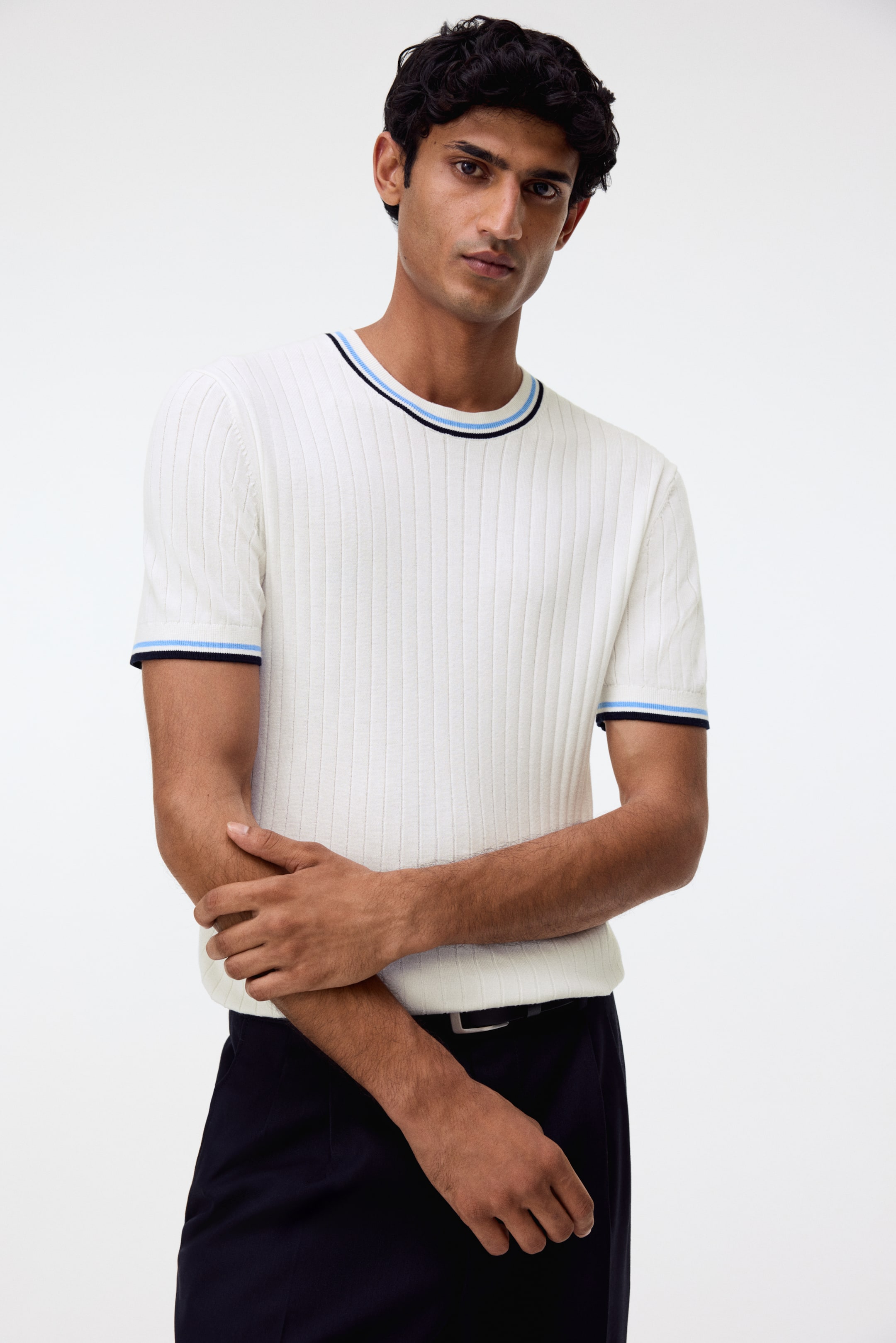 View larger image: Slim Fit Rib-knit T-shirt - White - Men | H&M IN 3
