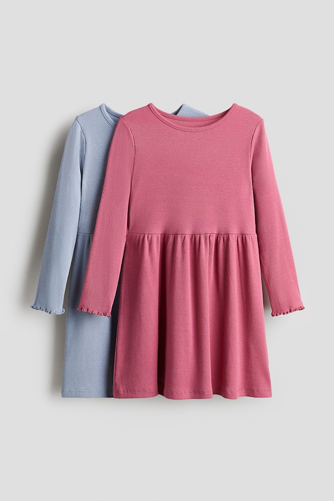 2-pack ribbed cotton dresses - Azul empolvado/Rosa oscuro/Rosa claro/Lila claro - 1