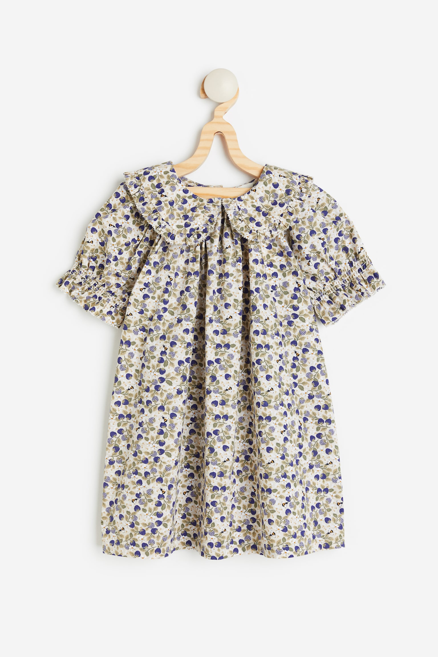 Collared Cotton Dress - Beige/Berries - 1