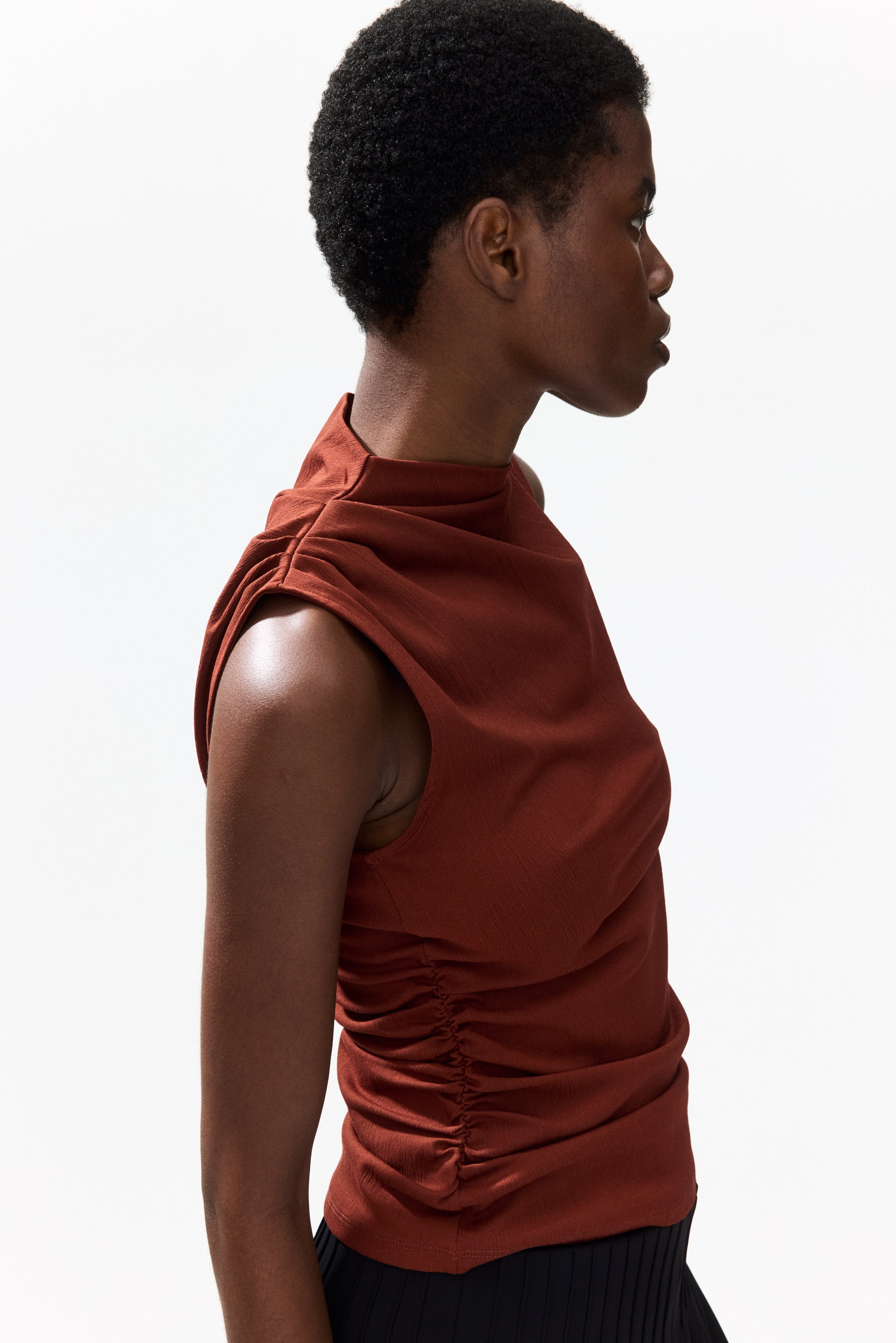 Deep Rust Color Tops Women's Rust red Draped Crinkled Top | H&M CA